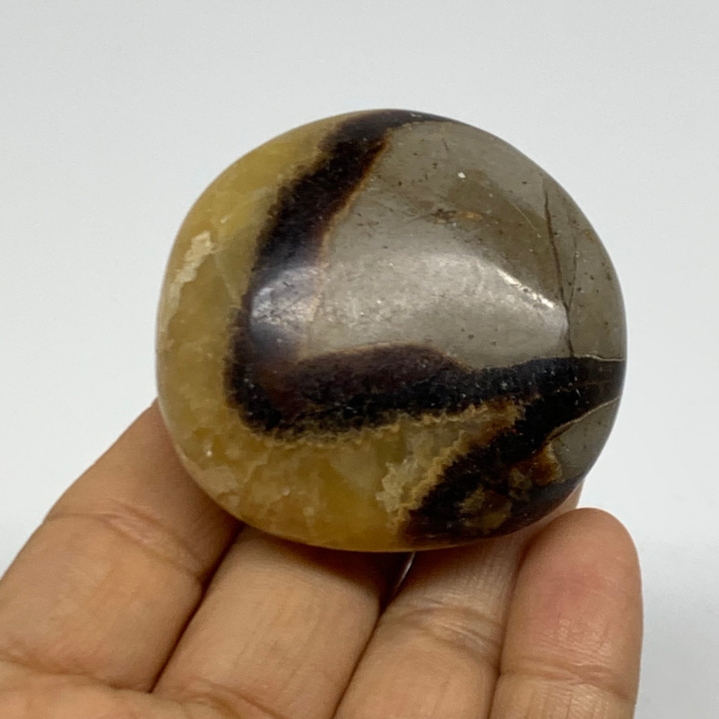 100g, 2"x2"x1.1", Septarian Nodule Palm-Stone Polished Crystal, B37945