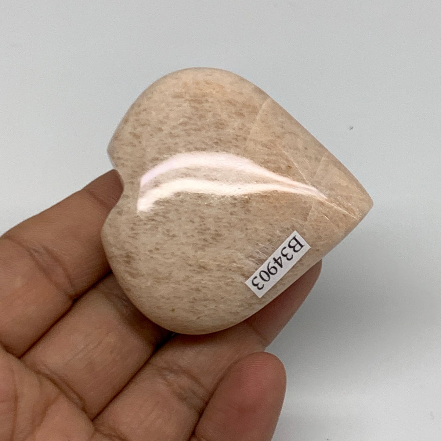 69.4g, 2.1"x2.1"x0.8", Peach Moonstone Heart Crystal Polished Gemstone, B34903