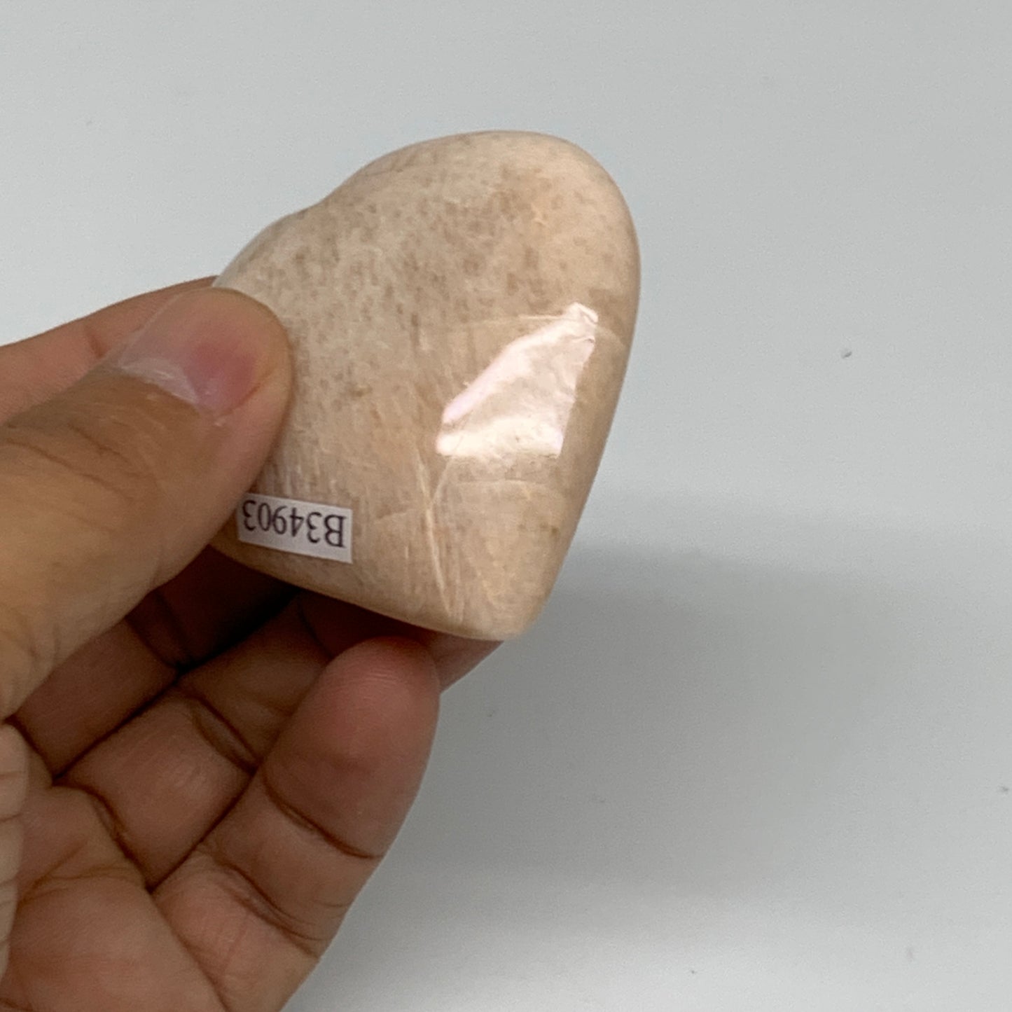 69.4g, 2.1"x2.1"x0.8", Peach Moonstone Heart Crystal Polished Gemstone, B34903