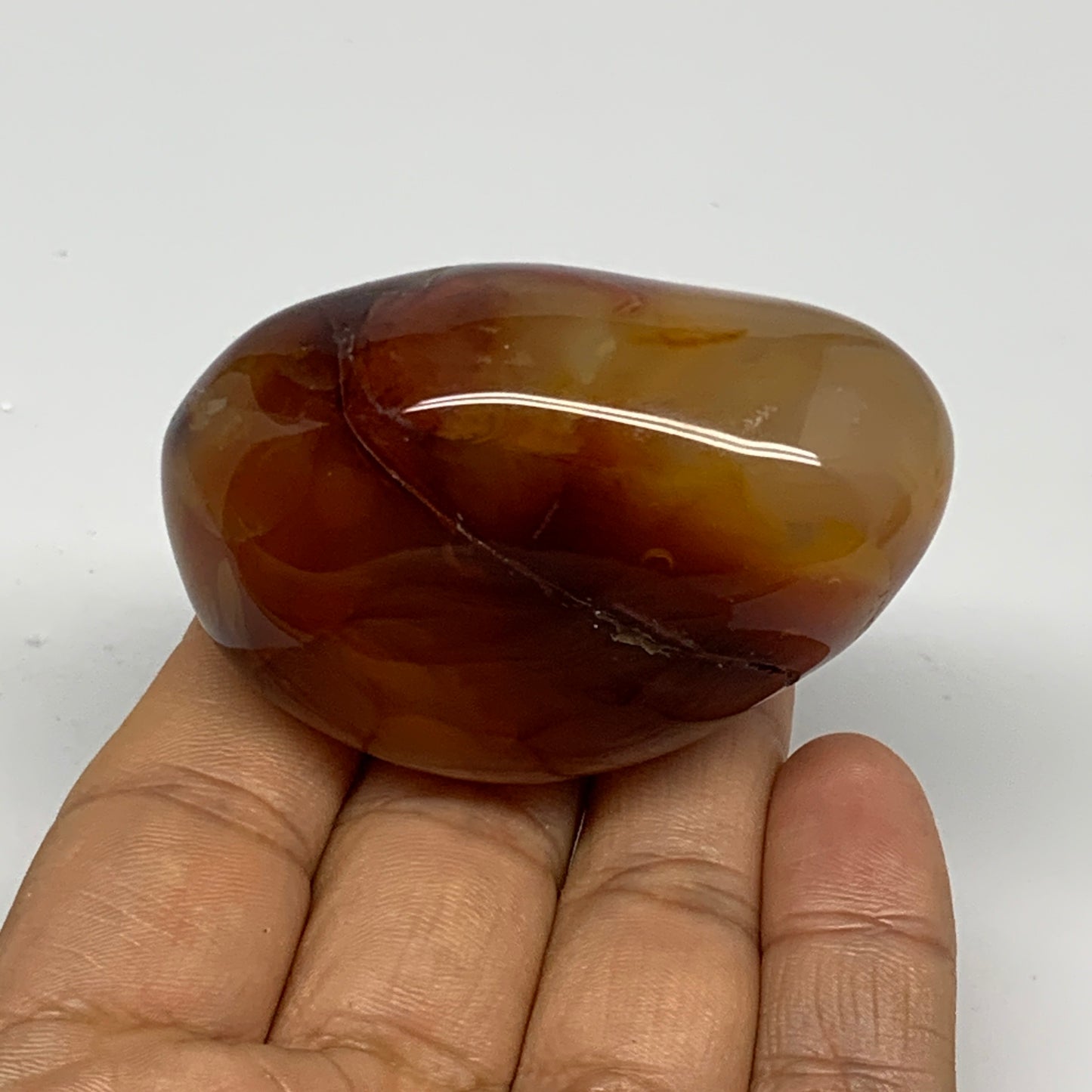 112.2g, 2.2"x1.5"x1.5", Red Carnelian Palm-Stone Gem Crystal Polished, B28431