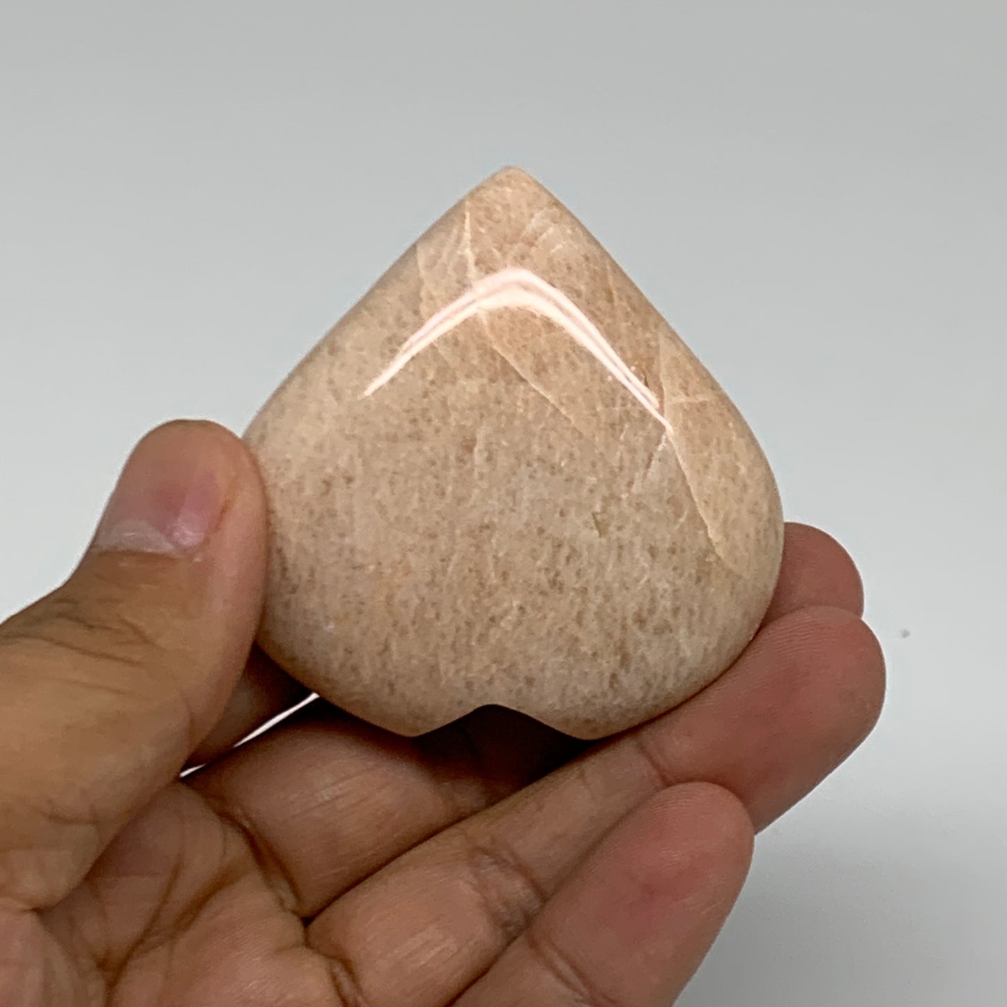 69.4g, 2.1"x2.1"x0.8", Peach Moonstone Heart Crystal Polished Gemstone, B34903