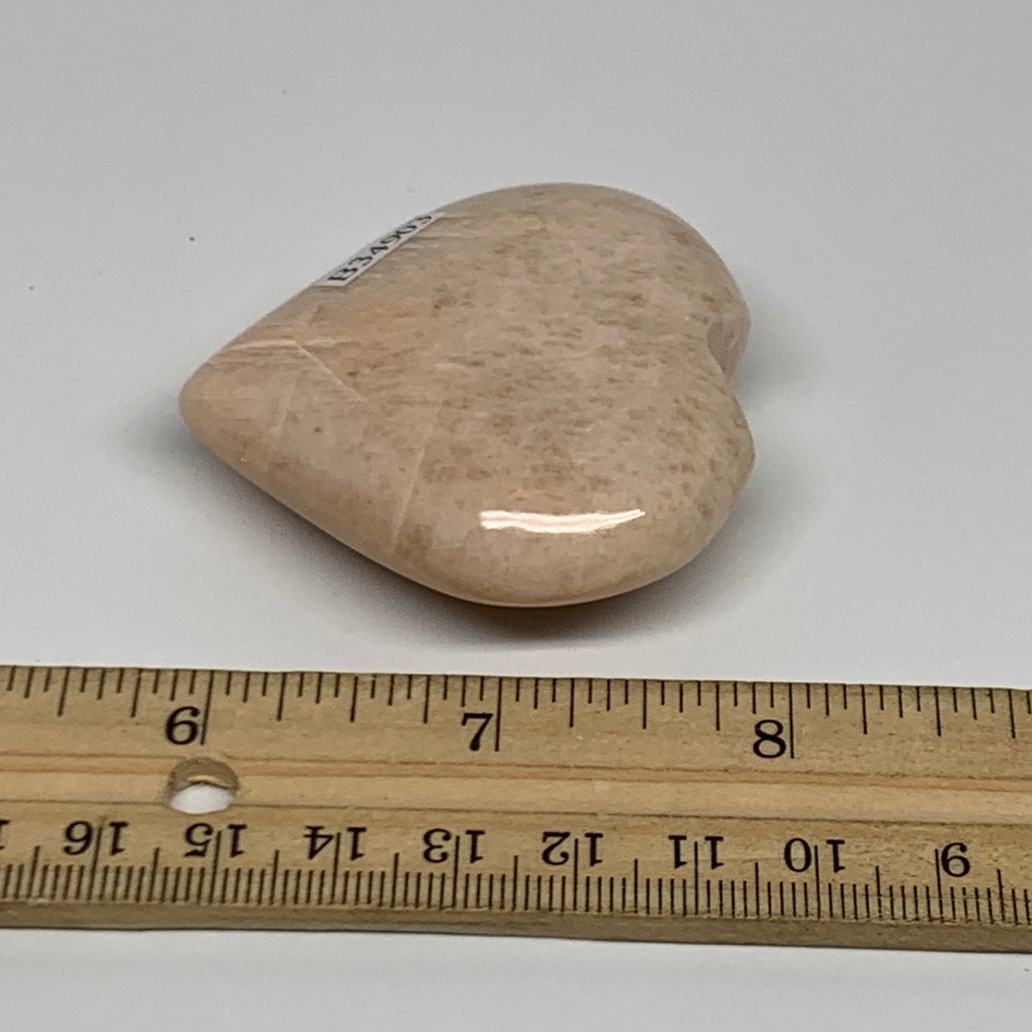 69.4g, 2.1"x2.1"x0.8", Peach Moonstone Heart Crystal Polished Gemstone, B34903