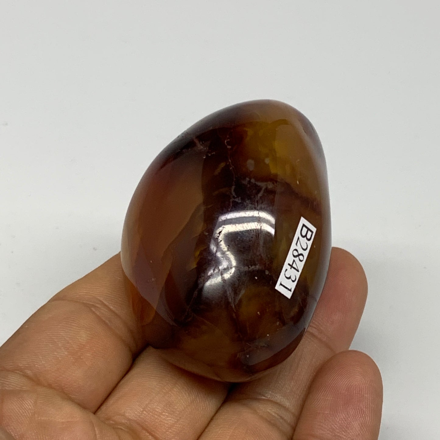 112.2g, 2.2"x1.5"x1.5", Red Carnelian Palm-Stone Gem Crystal Polished, B28431