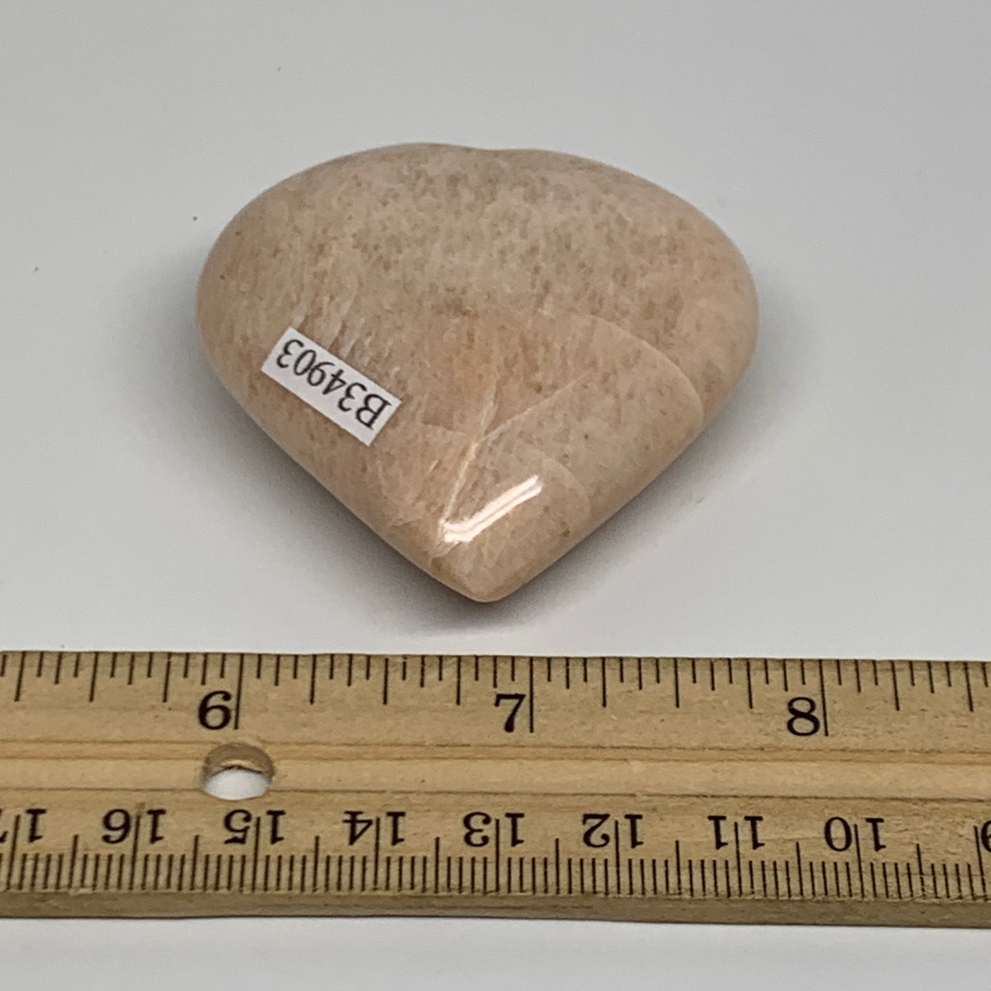 69.4g, 2.1"x2.1"x0.8", Peach Moonstone Heart Crystal Polished Gemstone, B34903