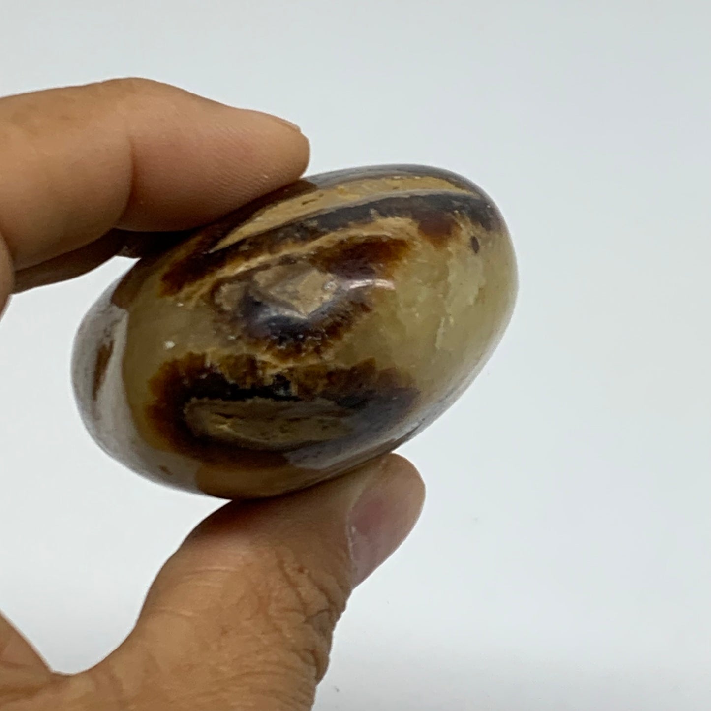 150g, 2.7"x1.9"x1.2", Septarian Nodule Palm-Stone Polished Crystal, B37946