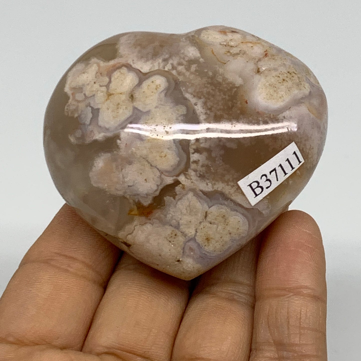 0.29 lbs, 2.2"x2.4"x1.2", Cherry Blossom Flower Agate Heart Crystal, B37111