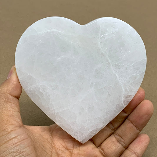 270g, 4.1"x4.1"x0.7", Selenite Heart Crystals, Satin Spar, gypsum, B36212