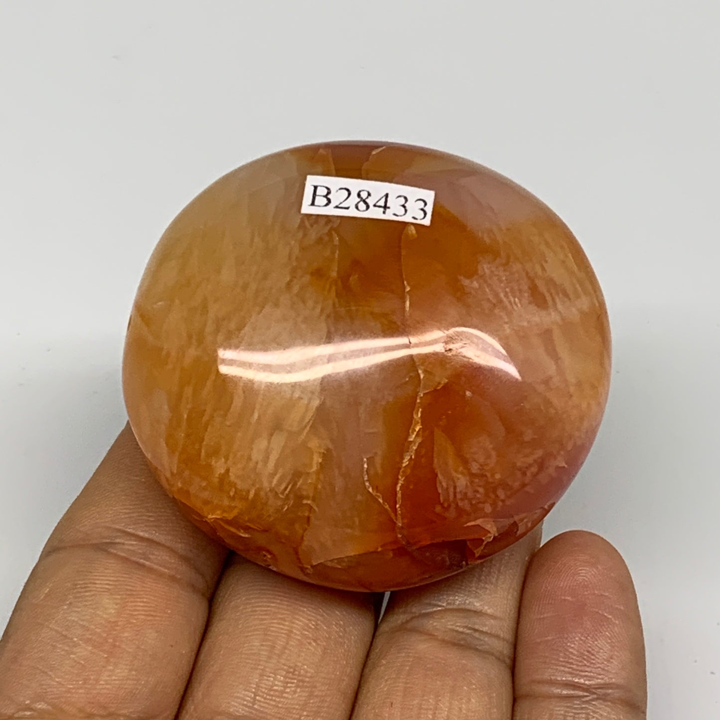 114.7g, 2.1"x2"x1.3", Red Carnelian Palm-Stone Gem Crystal Polished, B28433
