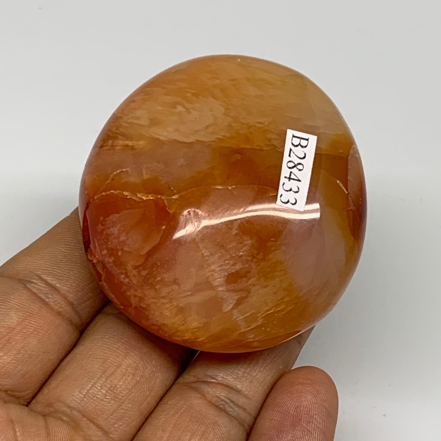 114.7g, 2.1"x2"x1.3", Red Carnelian Palm-Stone Gem Crystal Polished, B28433