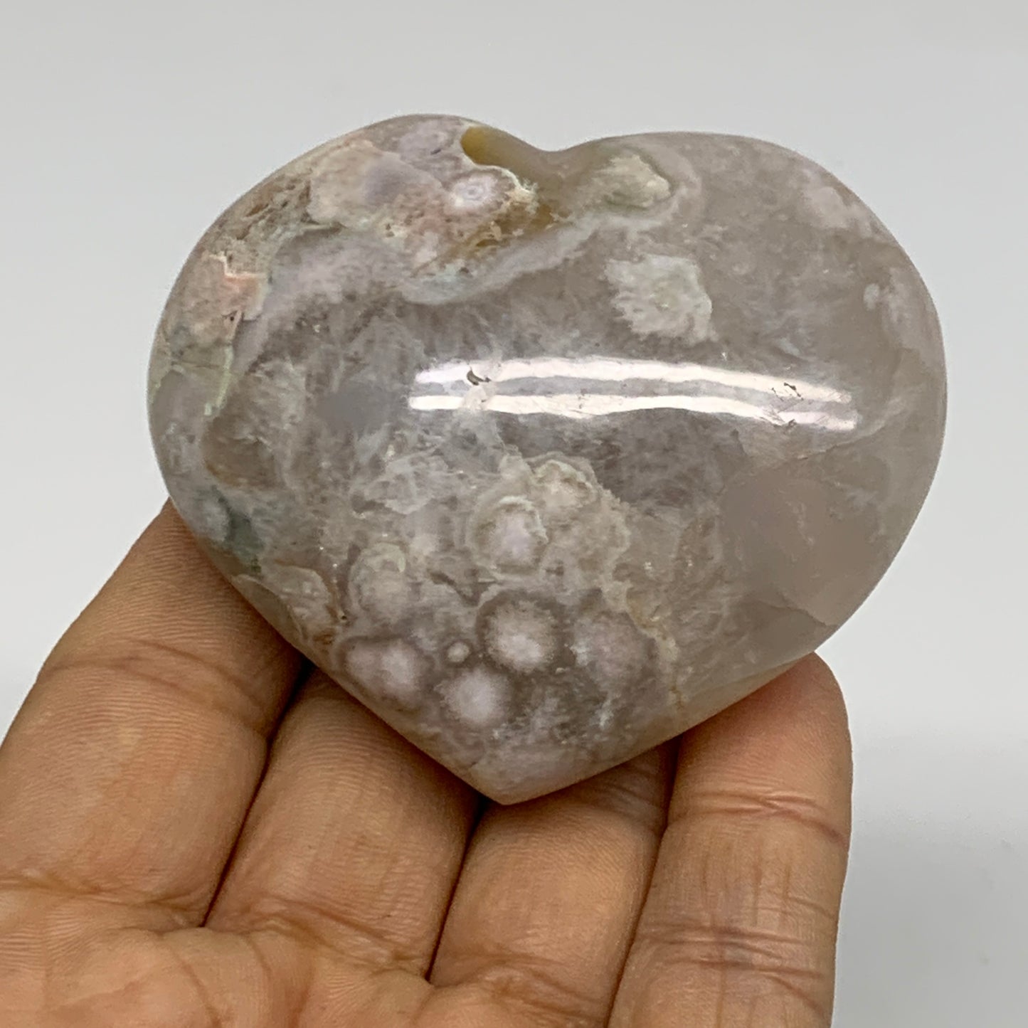 0.330 lbs, 2.2"x2.6"x1.3", Cherry Blossom Flower Agate Heart Crystal, B37112