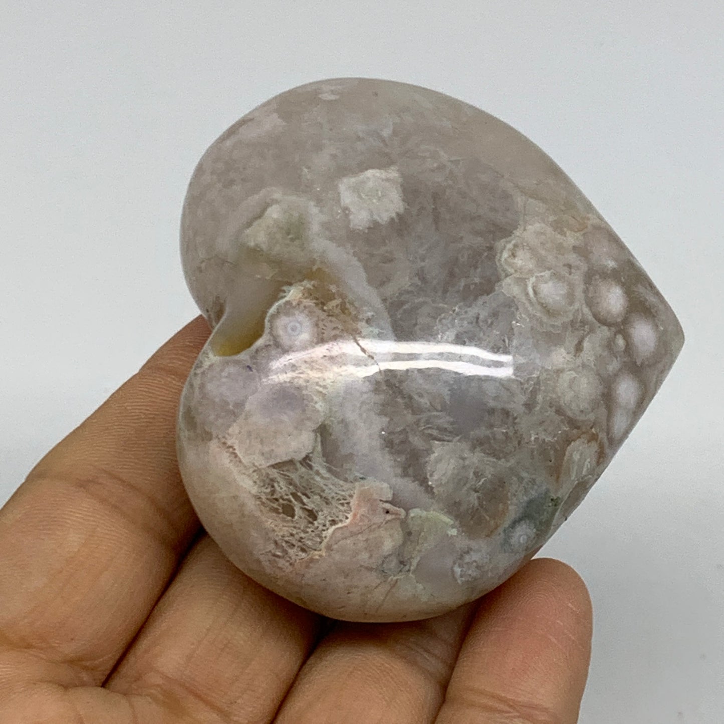 0.330 lbs, 2.2"x2.6"x1.3", Cherry Blossom Flower Agate Heart Crystal, B37112