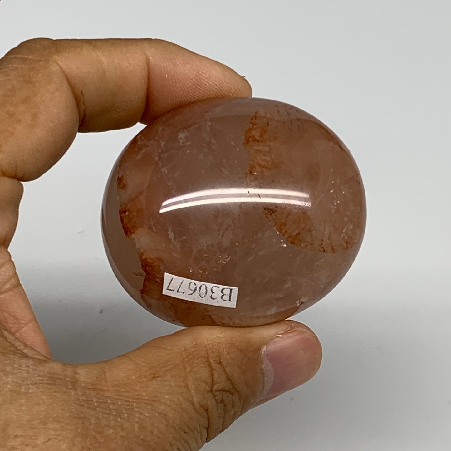 109.5g,2"x1.7"x1.3", Red Hematoid Fire Quartz Palm-Stone Crystal Polished, B3067