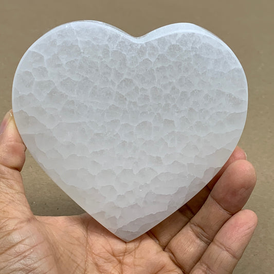 270g, 4.1"x4.1"x0.7", Selenite Heart Crystals, Satin Spar, gypsum, B36213