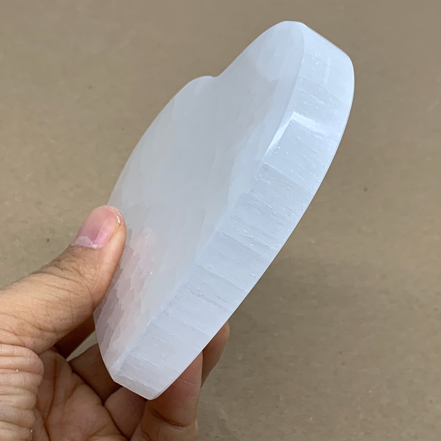 270g, 4.1"x4.1"x0.7", Selenite Heart Crystals, Satin Spar, gypsum, B36213