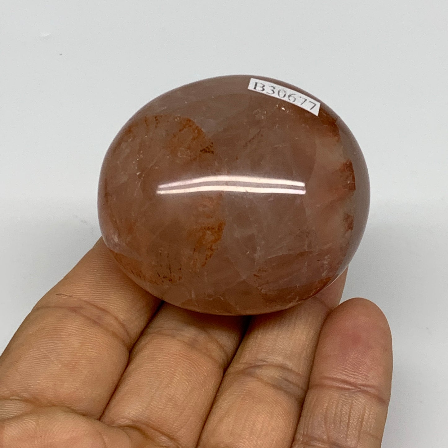109.5g,2"x1.7"x1.3", Red Hematoid Fire Quartz Palm-Stone Crystal Polished, B3067