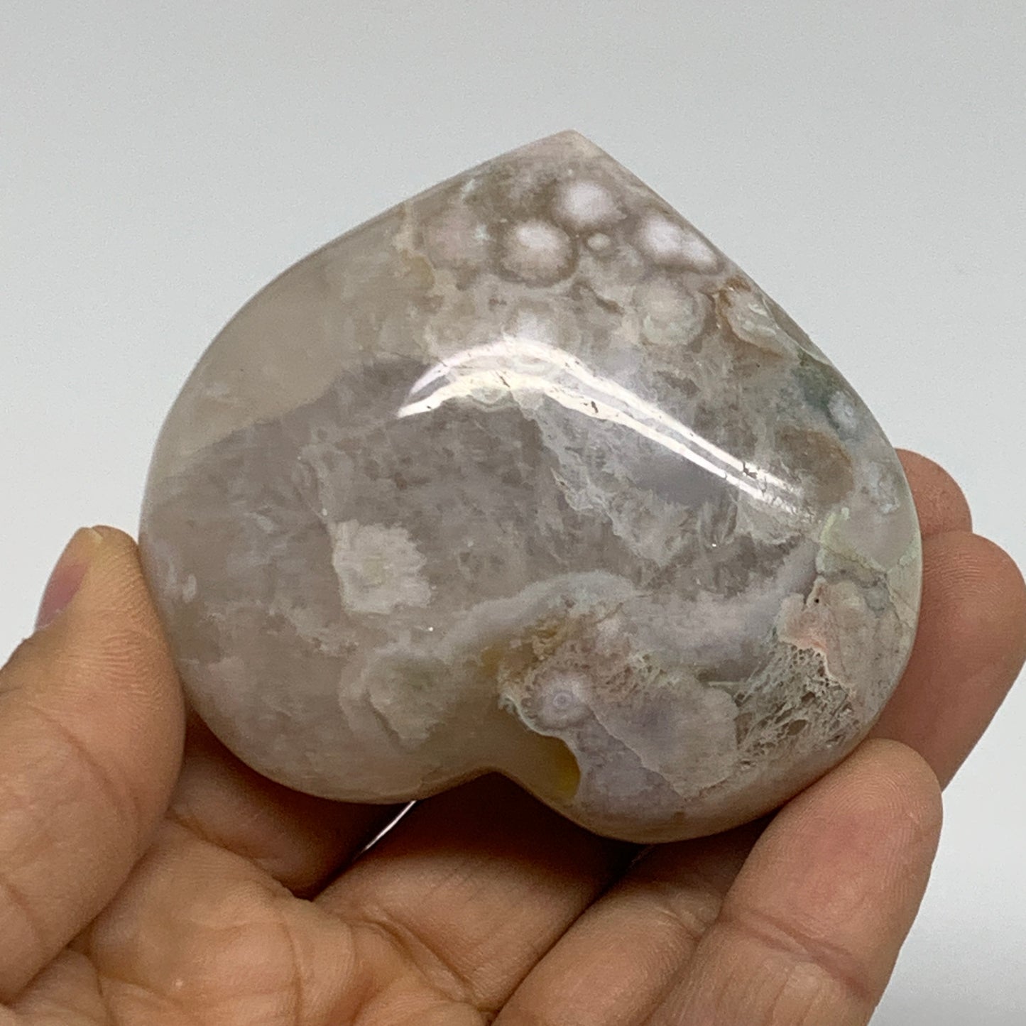 0.330 lbs, 2.2"x2.6"x1.3", Cherry Blossom Flower Agate Heart Crystal, B37112