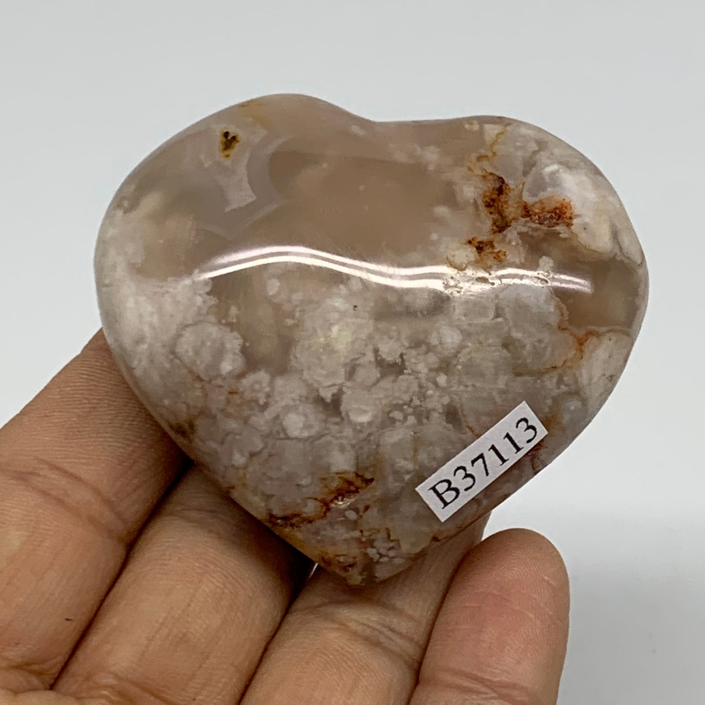 0.24 lbs, 2.1"x2.3"x1.1", Cherry Blossom Flower Agate Heart Crystal, B37113