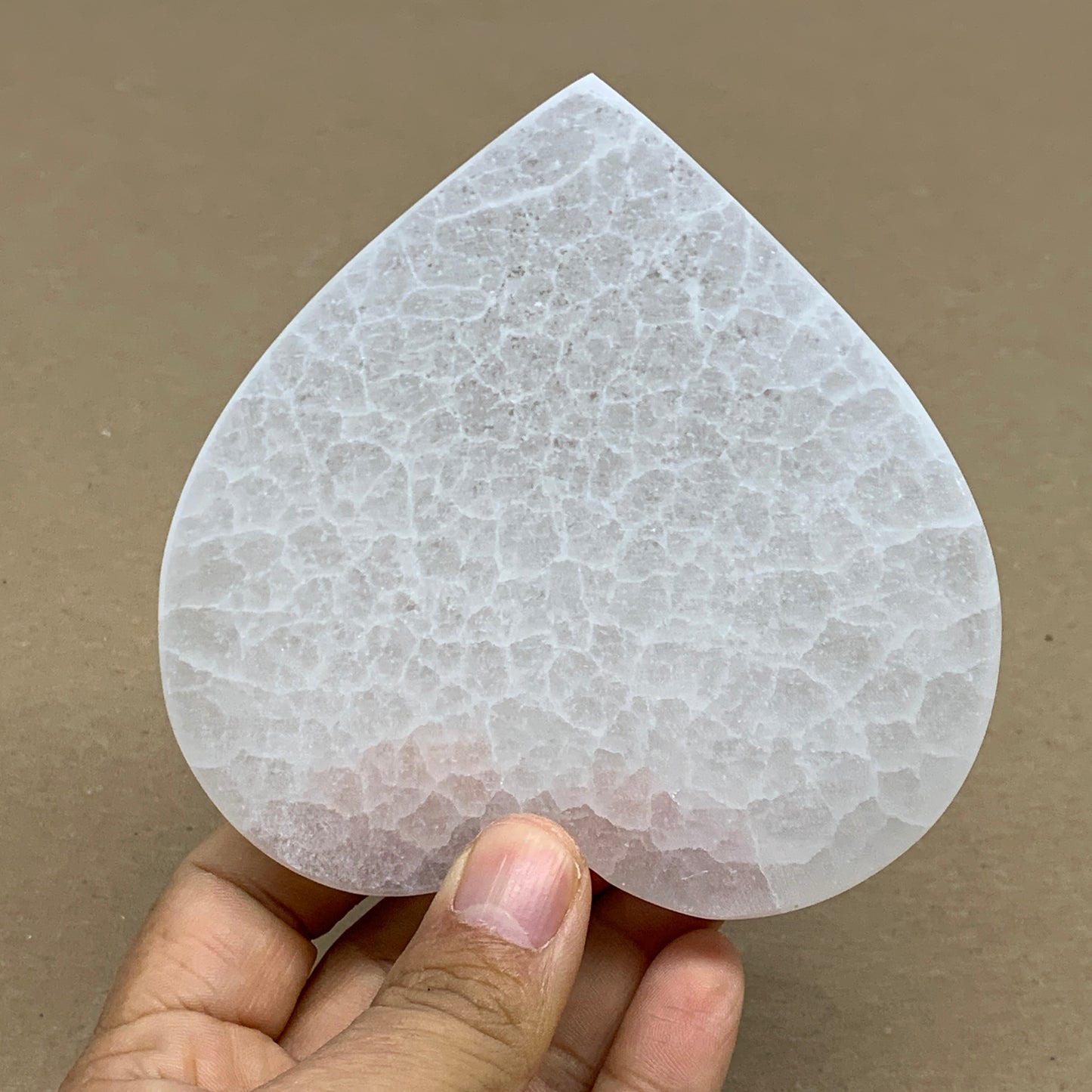 270g, 4.1"x4.1"x0.7", Selenite Heart Crystals, Satin Spar, gypsum, B36213