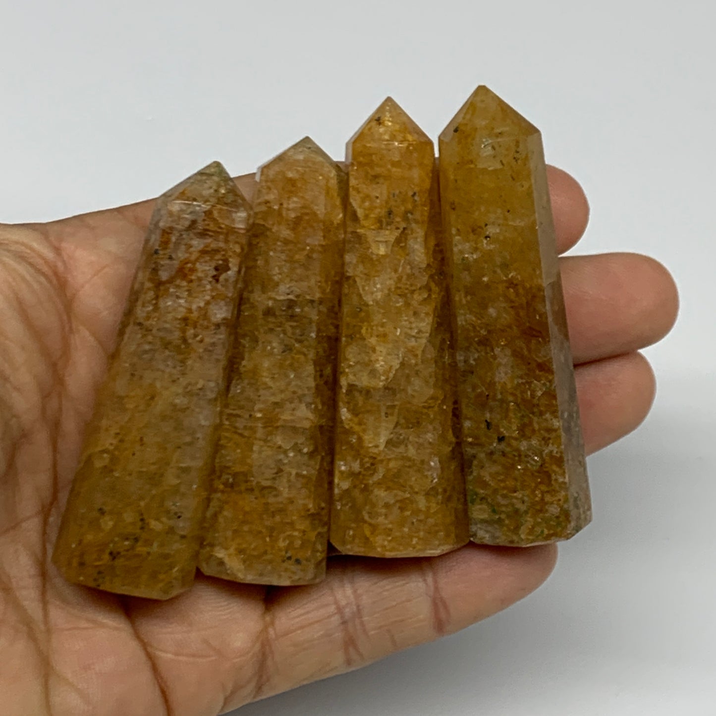 139.9g, 2.4"-2.6", 4pcs, Natural Golden Quartz Towers Small Polished Crystal, B3