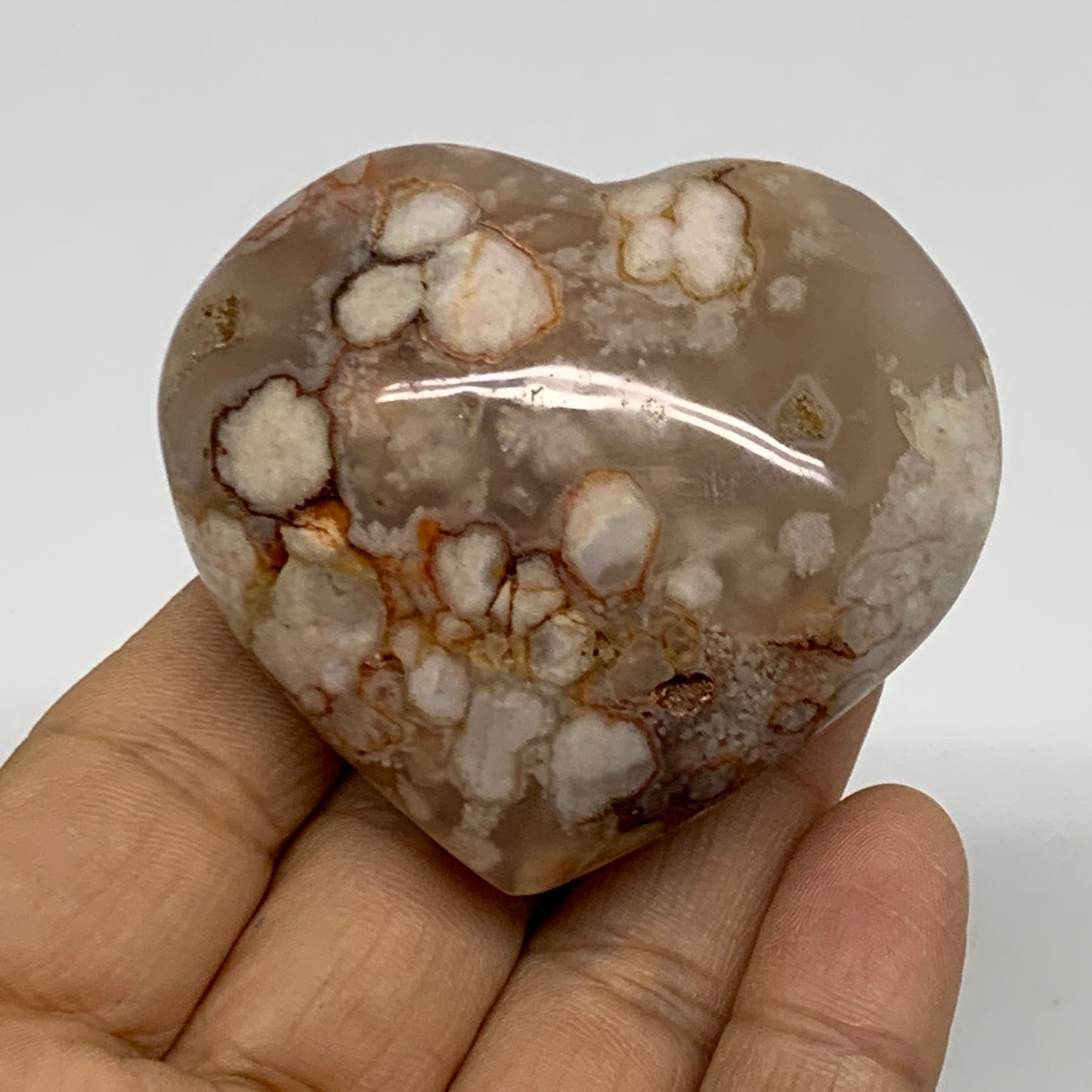 0.24 lbs, 2.1"x2.3"x1.1", Cherry Blossom Flower Agate Heart Crystal, B37113
