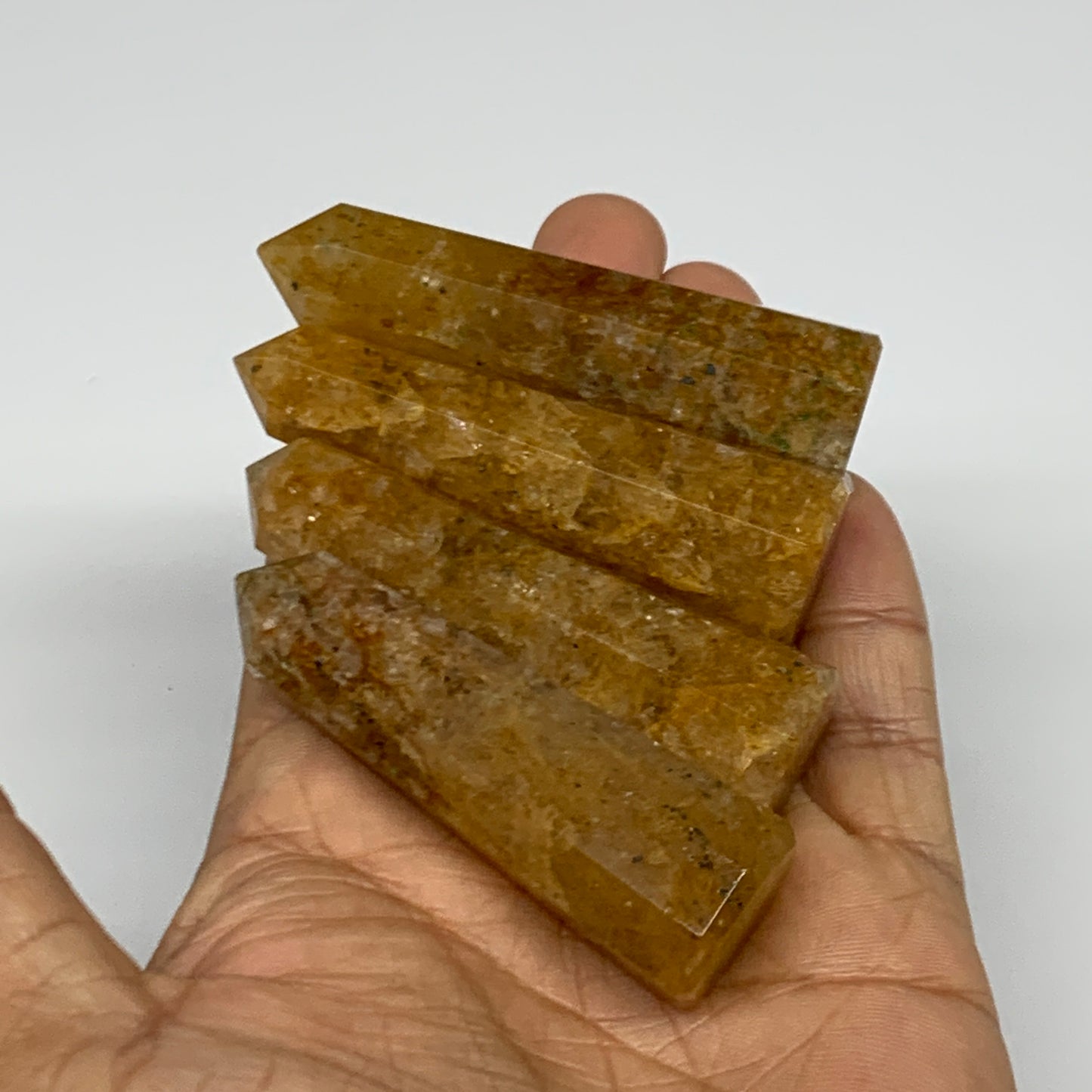 139.9g, 2.4"-2.6", 4pcs, Natural Golden Quartz Towers Small Polished Crystal, B3