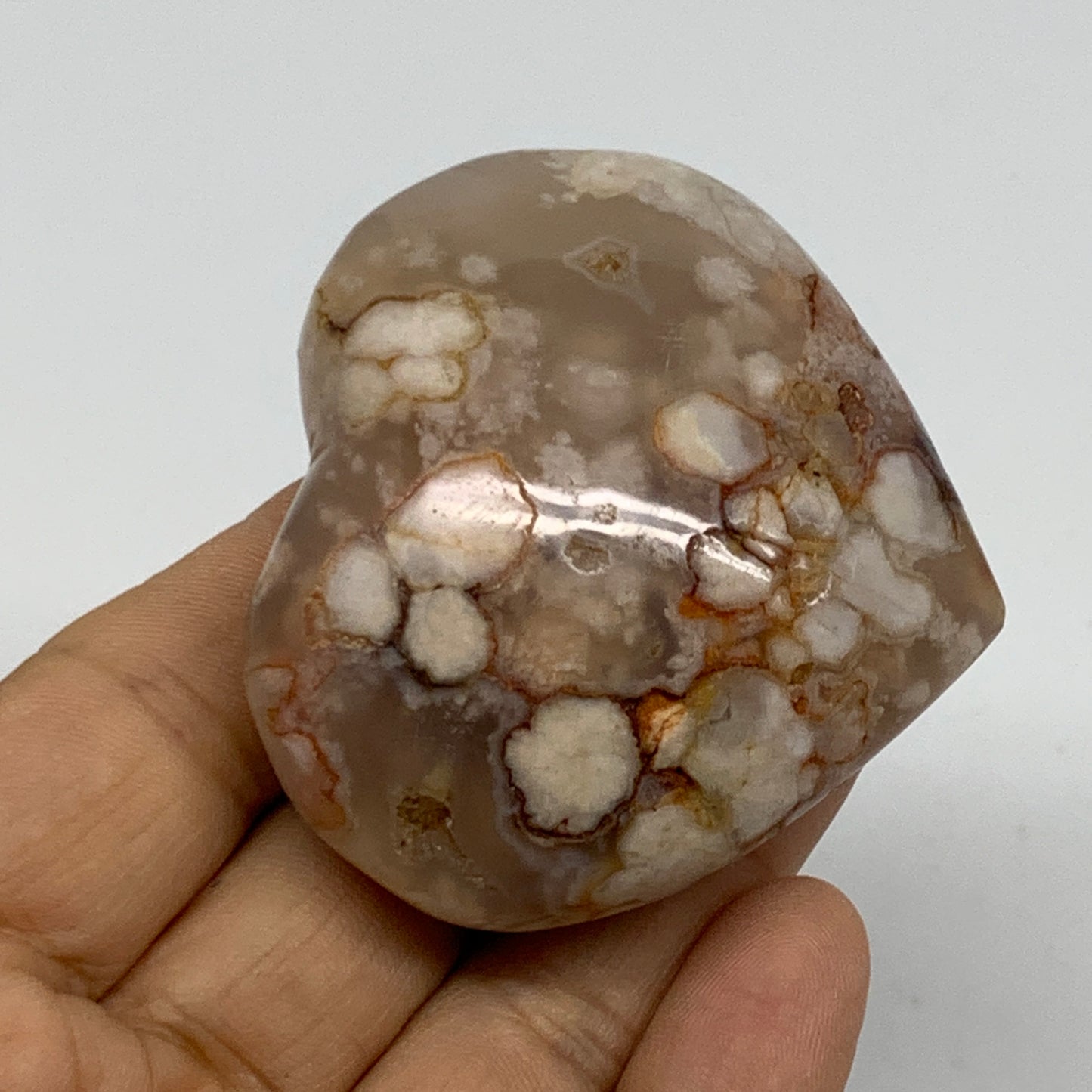0.24 lbs, 2.1"x2.3"x1.1", Cherry Blossom Flower Agate Heart Crystal, B37113
