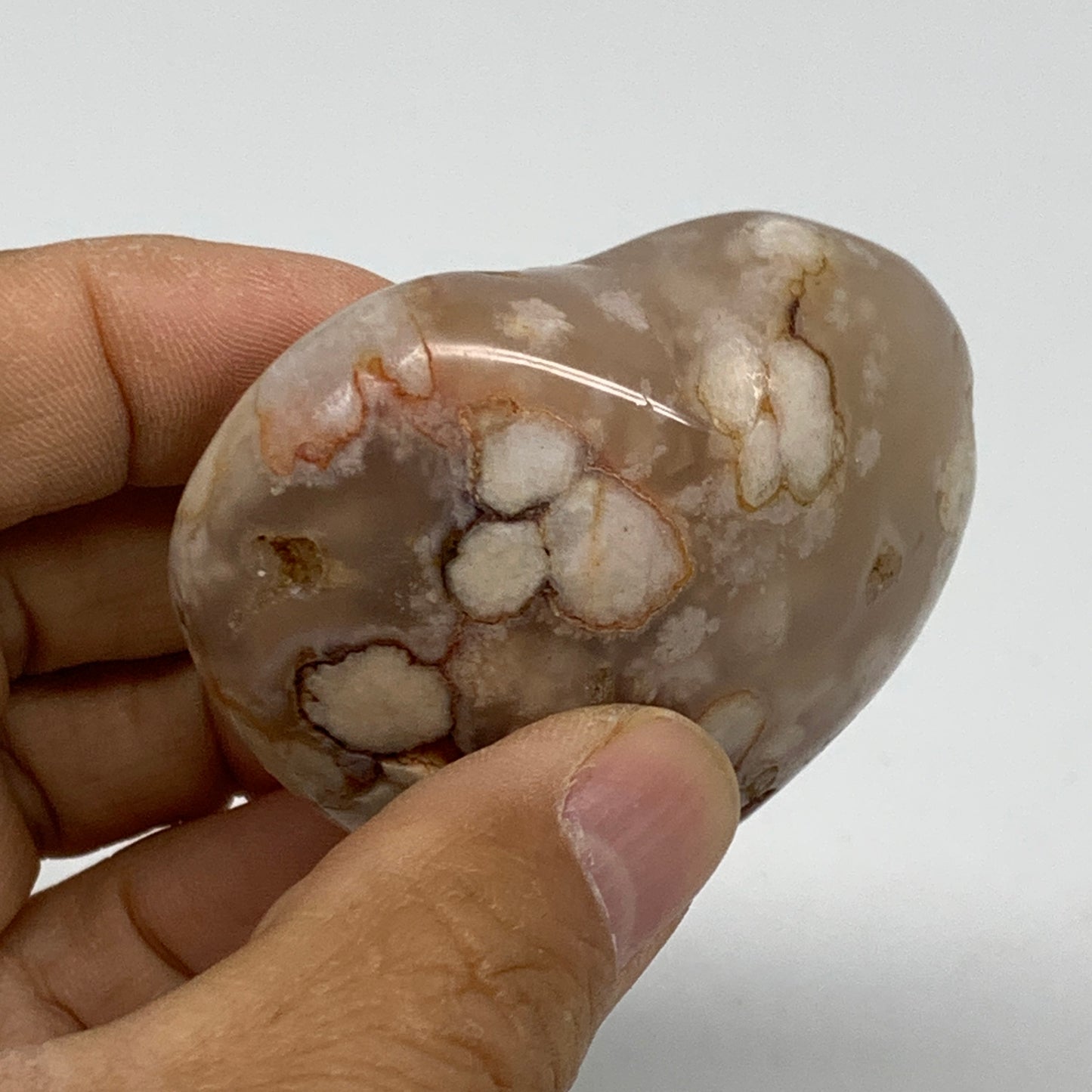 0.24 lbs, 2.1"x2.3"x1.1", Cherry Blossom Flower Agate Heart Crystal, B37113