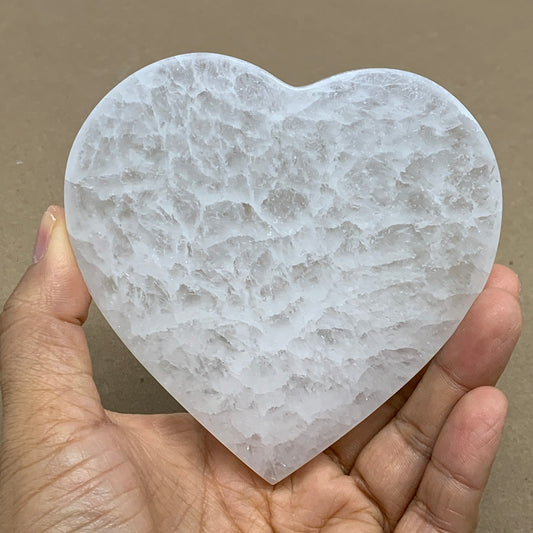 283g, 4.1"x4.1"x0.7", Selenite Heart Crystals, Satin Spar, gypsum, B36214