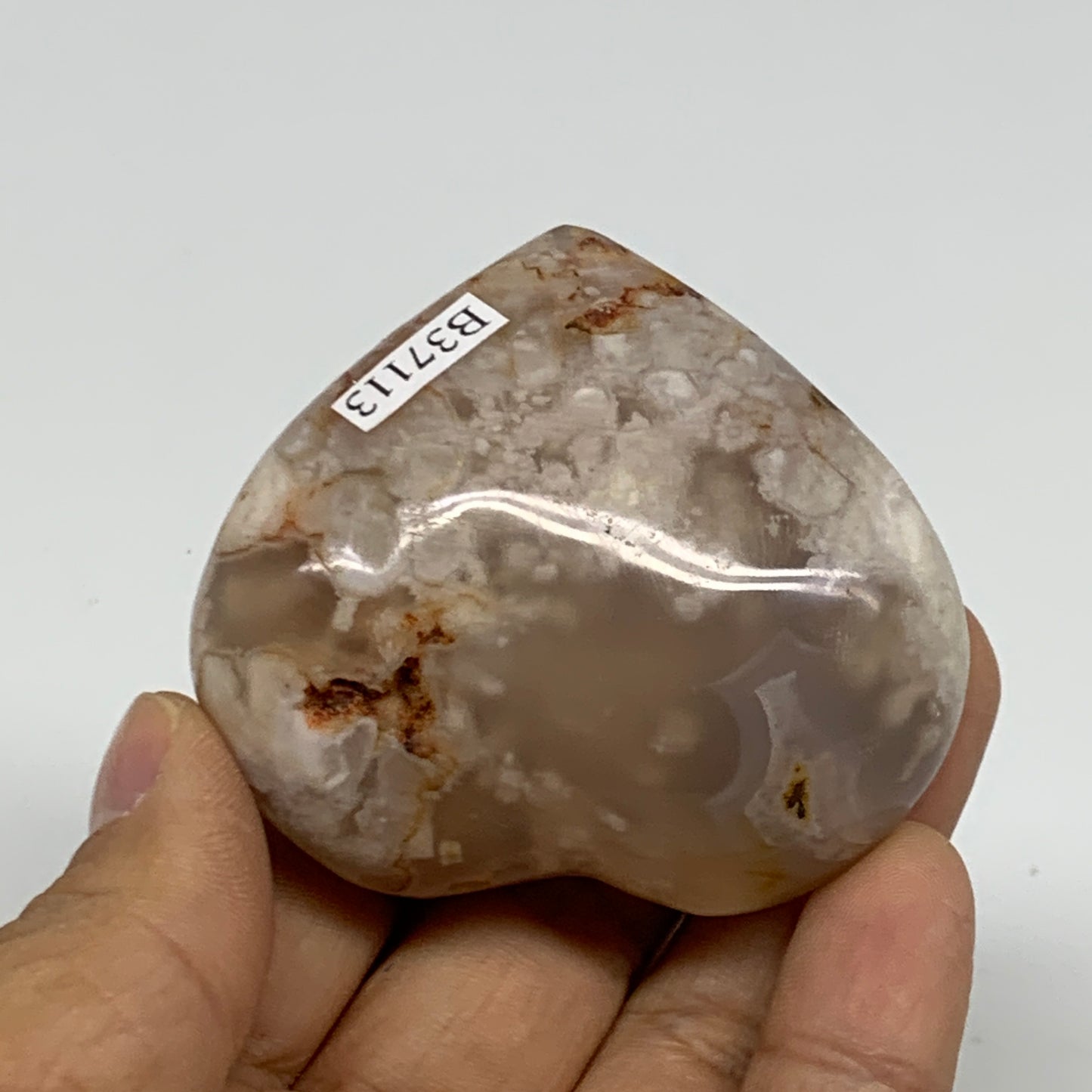 0.24 lbs, 2.1"x2.3"x1.1", Cherry Blossom Flower Agate Heart Crystal, B37113