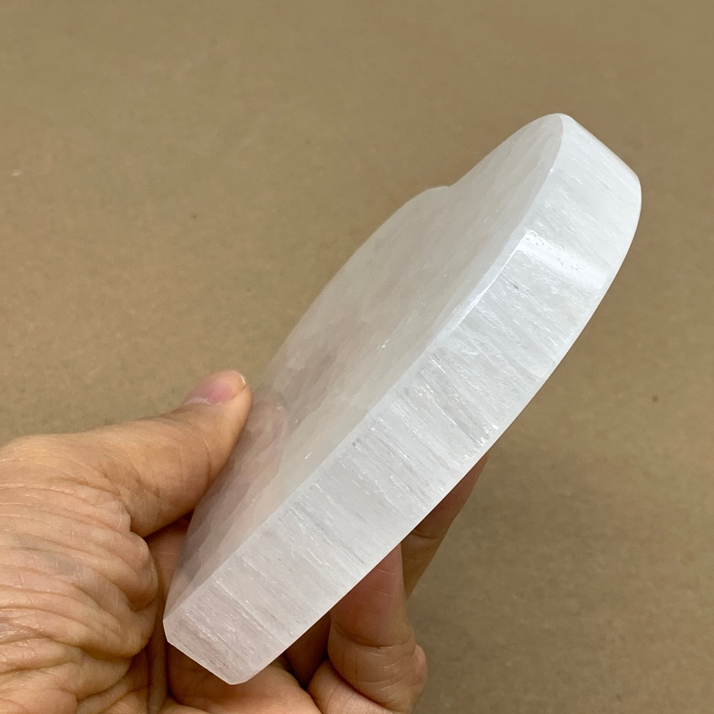 283g, 4.1"x4.1"x0.7", Selenite Heart Crystals, Satin Spar, gypsum, B36214