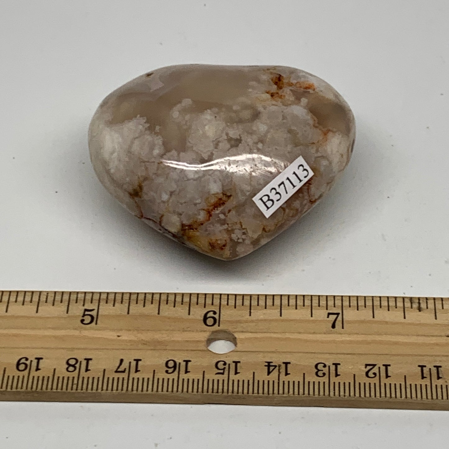 0.24 lbs, 2.1"x2.3"x1.1", Cherry Blossom Flower Agate Heart Crystal, B37113