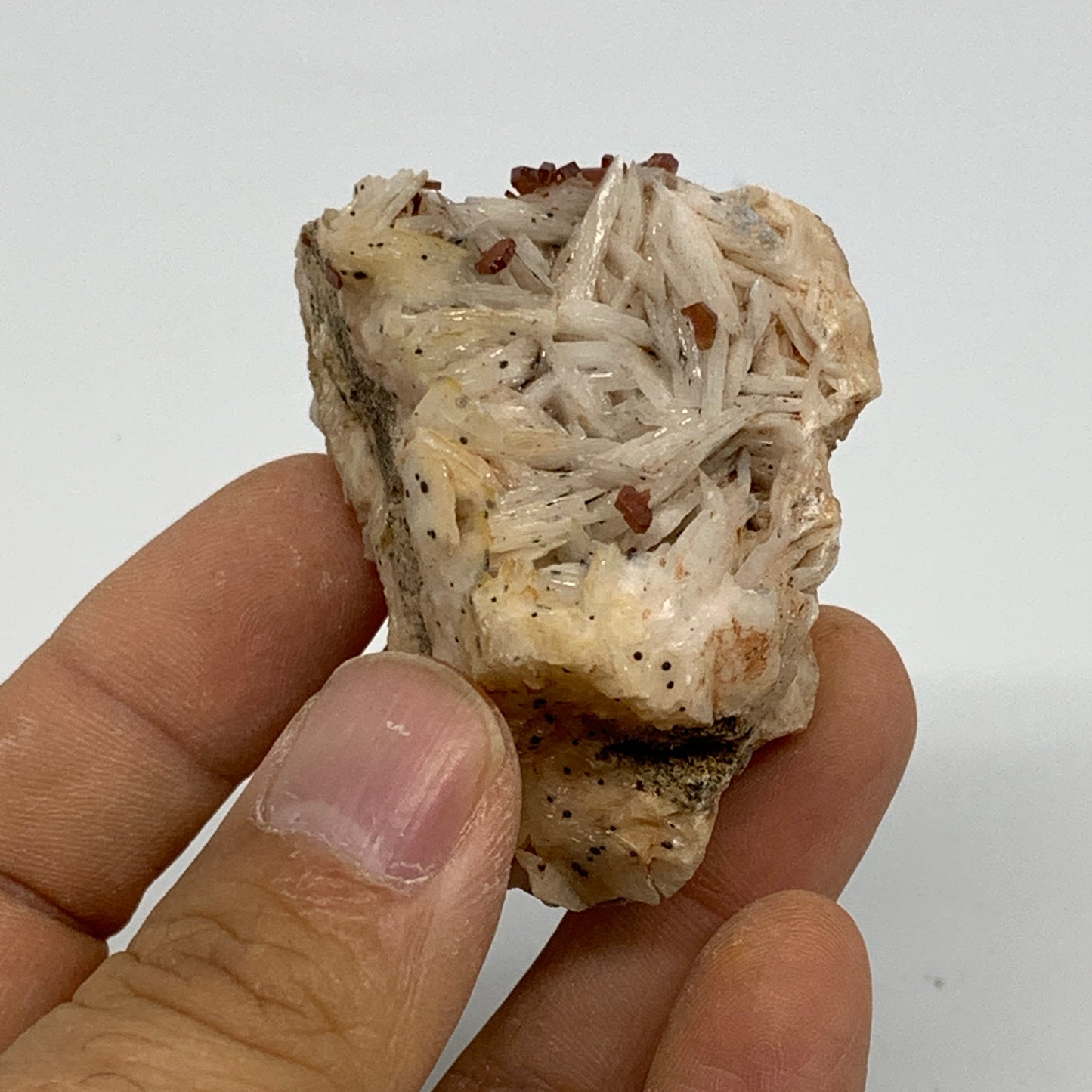 123.3g, 2"x1.5"x1.4", Golden Barite Tiny Vanadinite Mineral Specimen, B33484