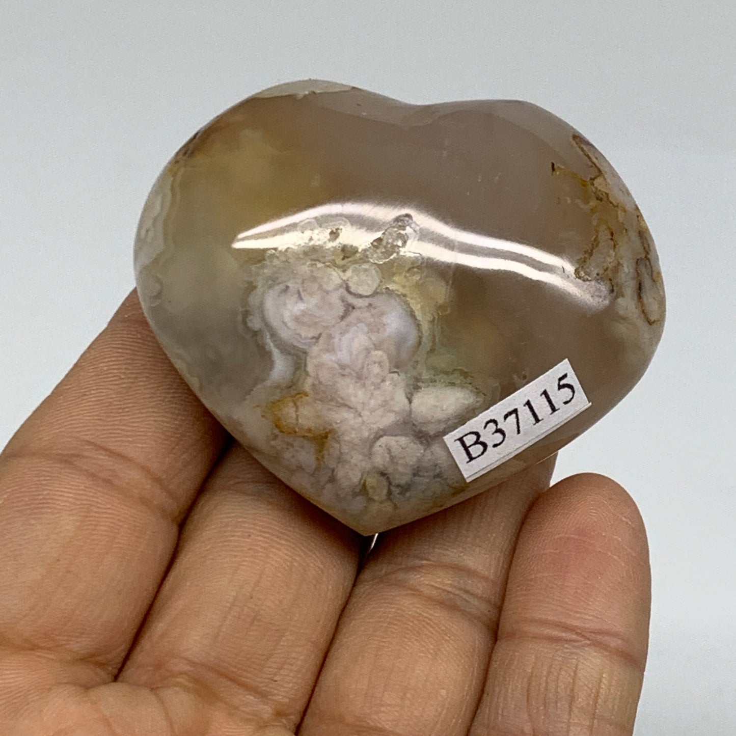 0.17 lbs, 1.8x2.1"x1", Cherry Blossom Flower Agate Heart Crystal, B37115