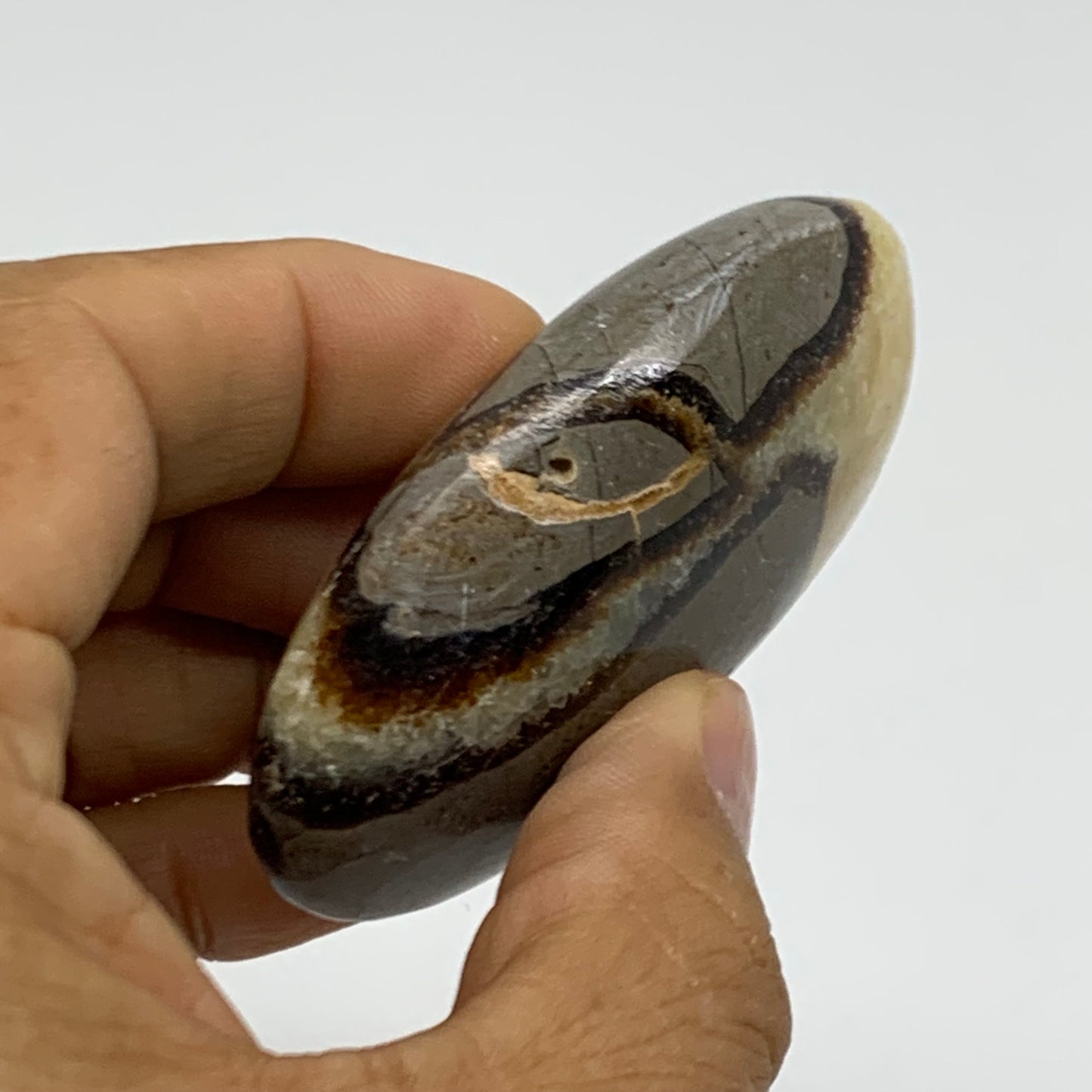 87.1g, 2.6"x1.8"x0.9", Septarian Nodule Palm-Stone Polished Crystal, B37952