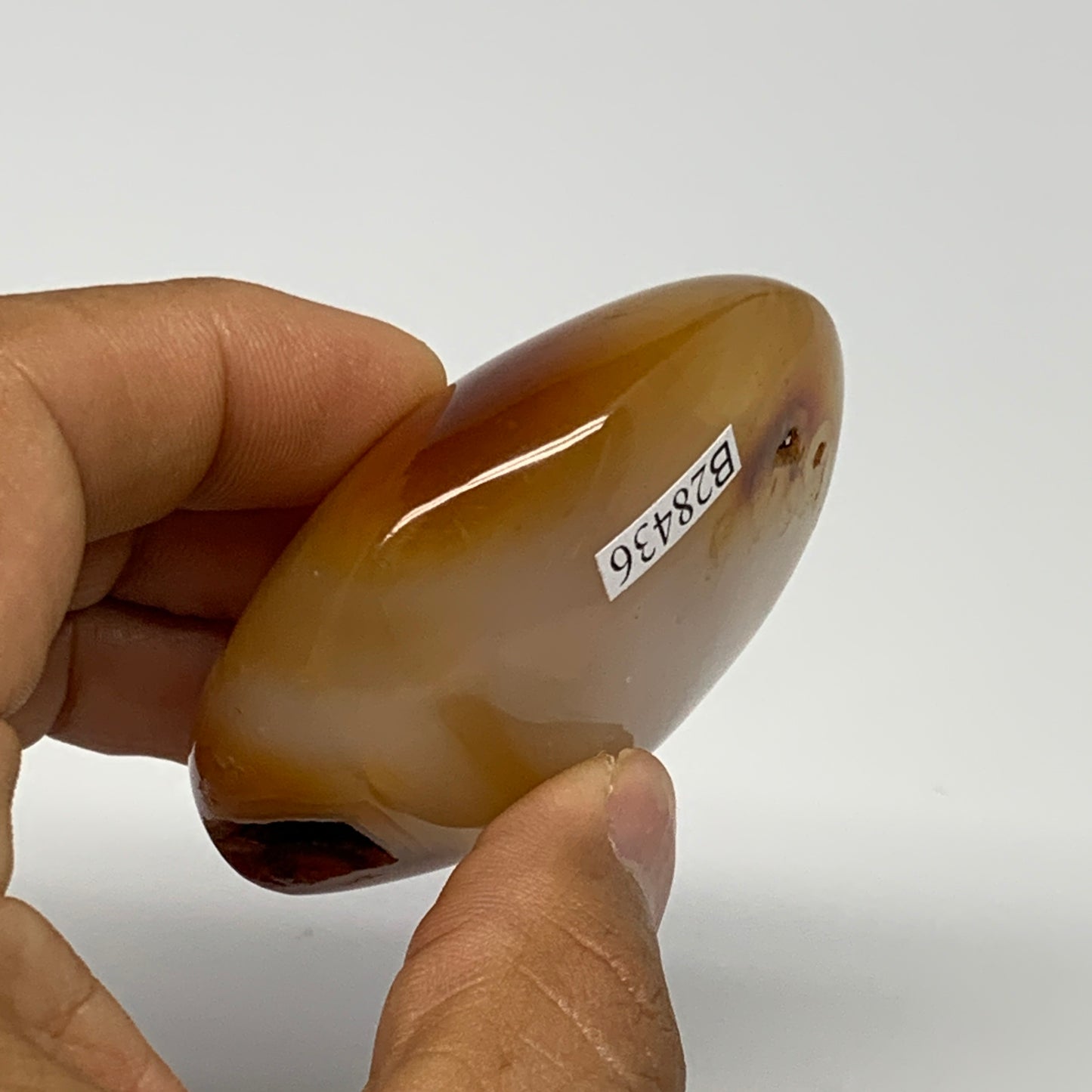 106.4g, 2.4"x2"x1.1", Red Carnelian Palm-Stone Gem Crystal Polished, B28436