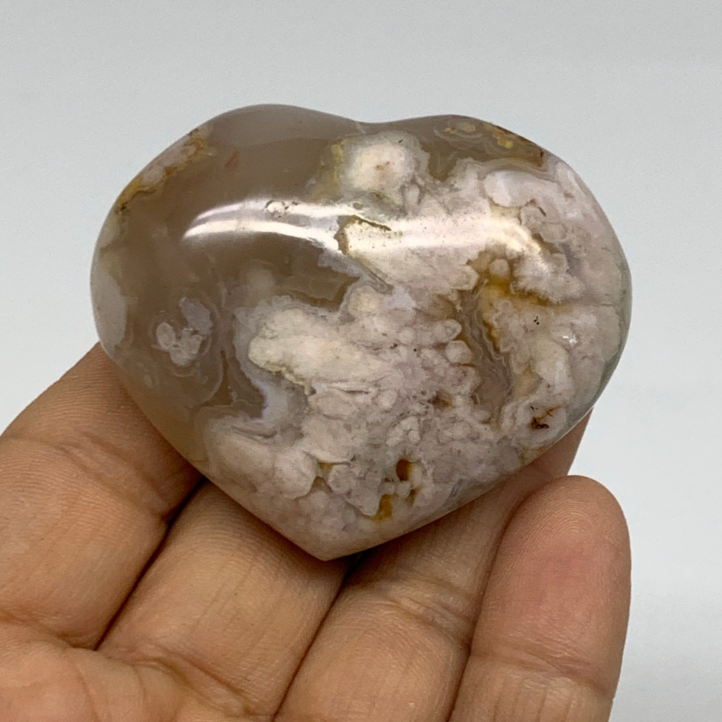 0.17 lbs, 1.8x2.1"x1", Cherry Blossom Flower Agate Heart Crystal, B37115