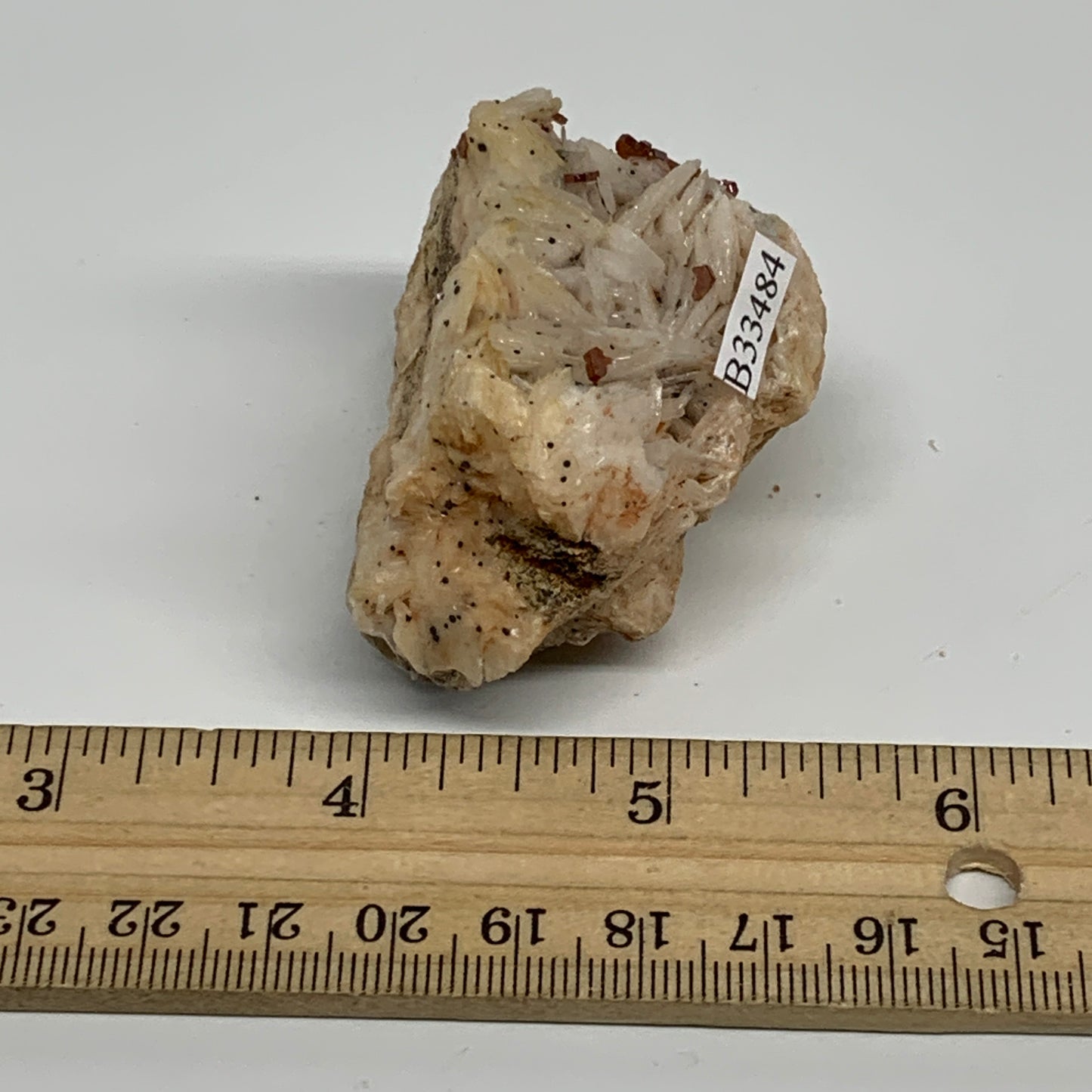 123.3g, 2"x1.5"x1.4", Golden Barite Tiny Vanadinite Mineral Specimen, B33484