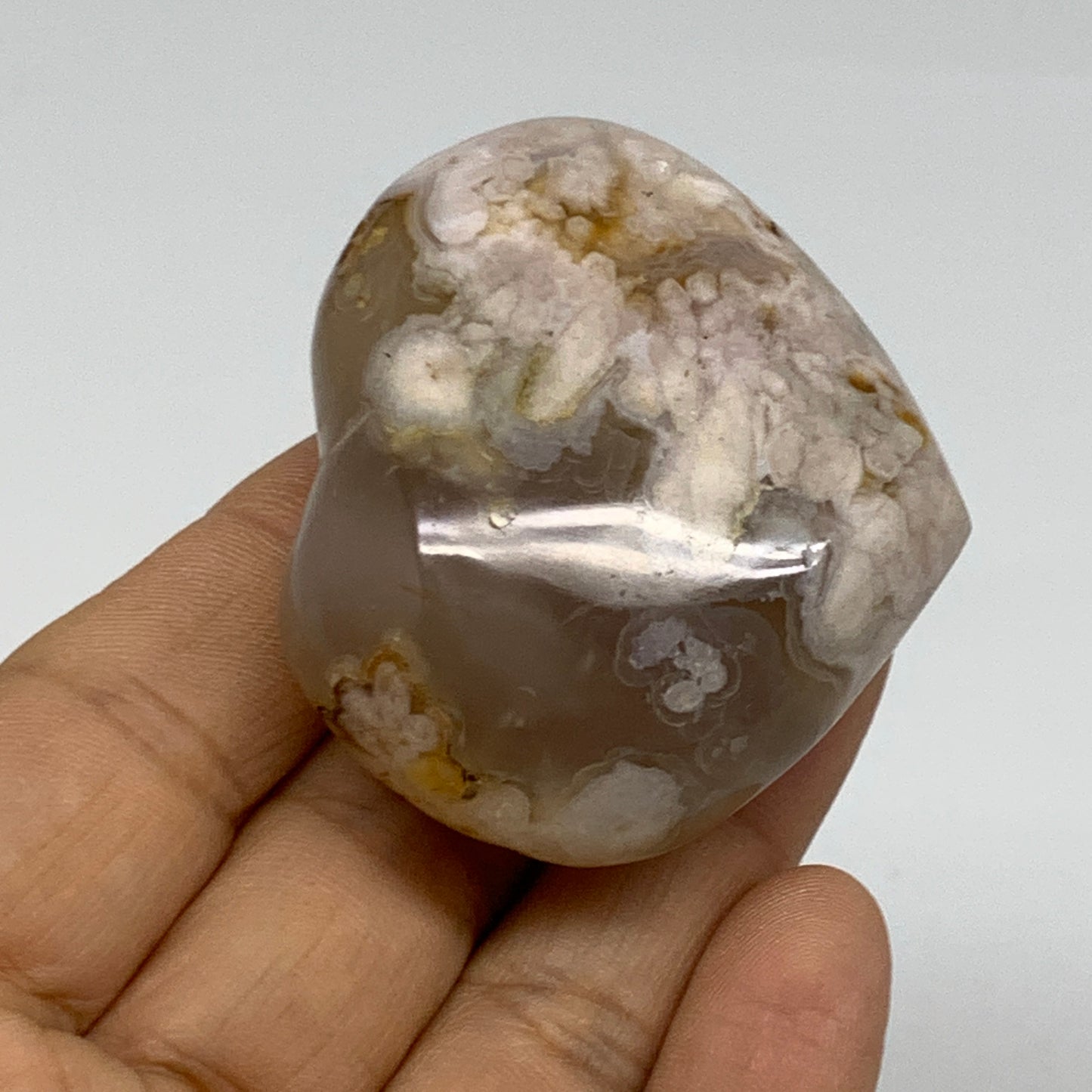 0.17 lbs, 1.8x2.1"x1", Cherry Blossom Flower Agate Heart Crystal, B37115