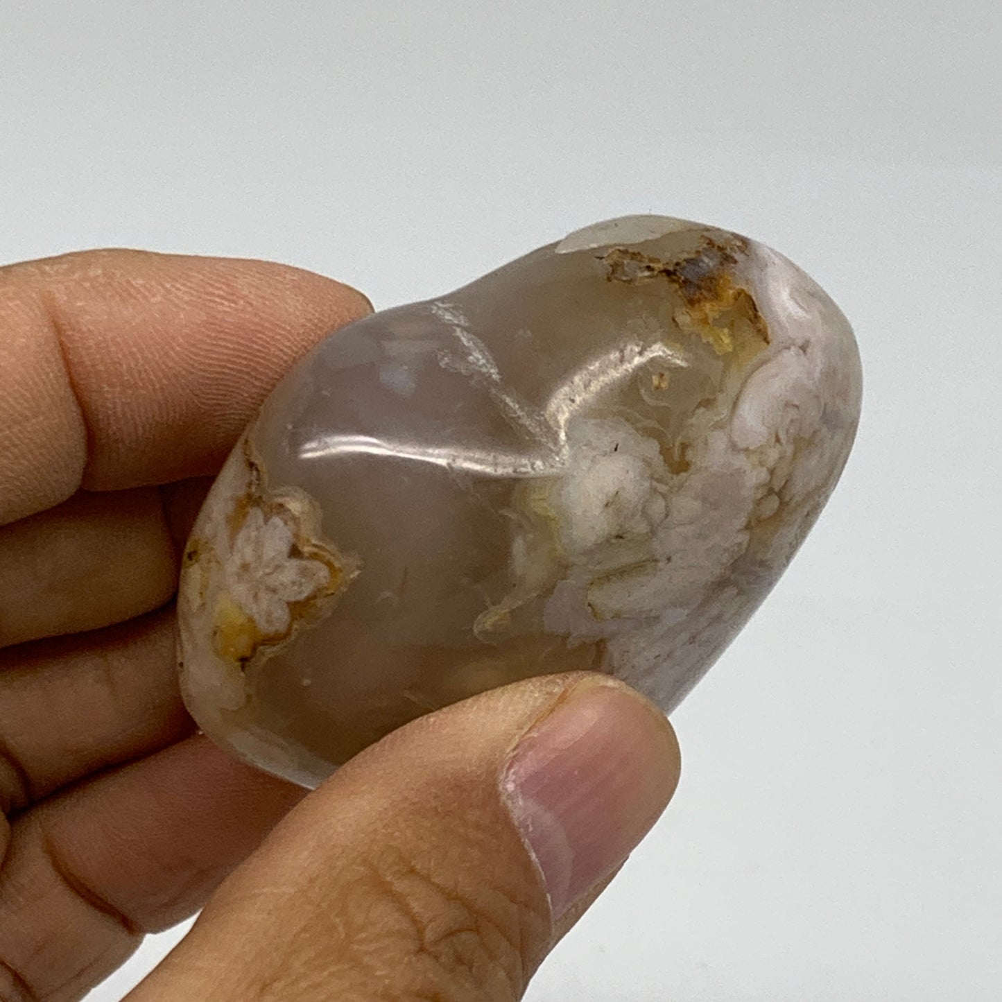 0.17 lbs, 1.8x2.1"x1", Cherry Blossom Flower Agate Heart Crystal, B37115