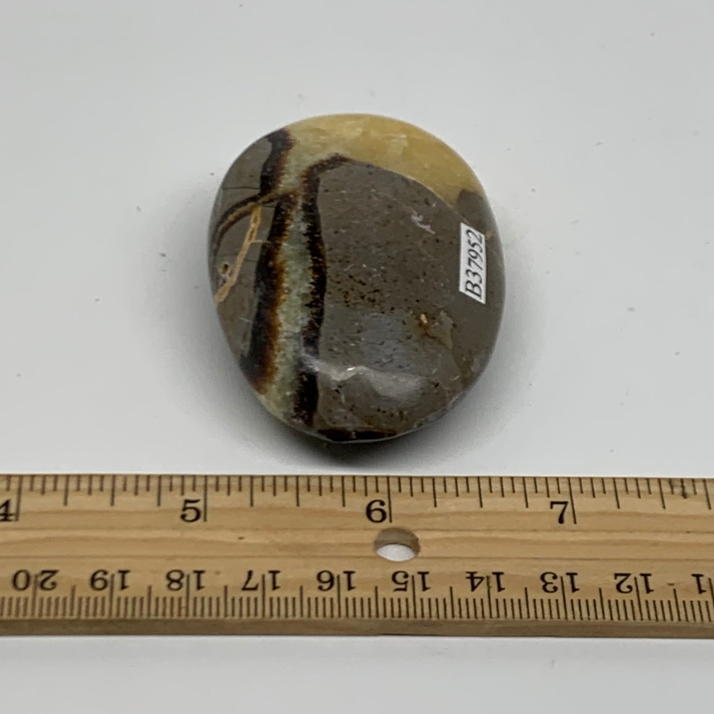 87.1g, 2.6"x1.8"x0.9", Septarian Nodule Palm-Stone Polished Crystal, B37952