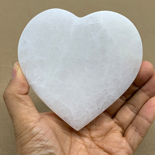 282g, 4.1"x4.1"x0.7", Selenite Heart Crystals, Satin Spar, gypsum, B36216