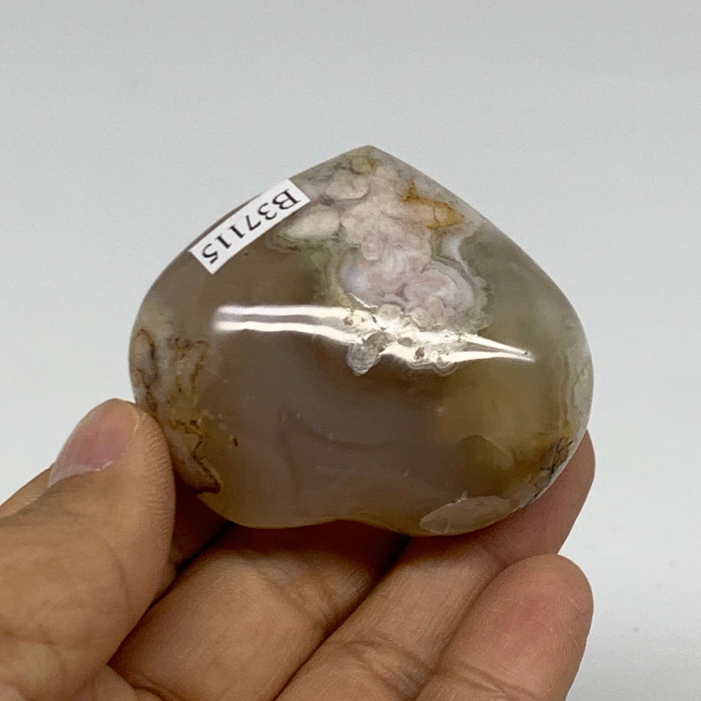 0.17 lbs, 1.8x2.1"x1", Cherry Blossom Flower Agate Heart Crystal, B37115