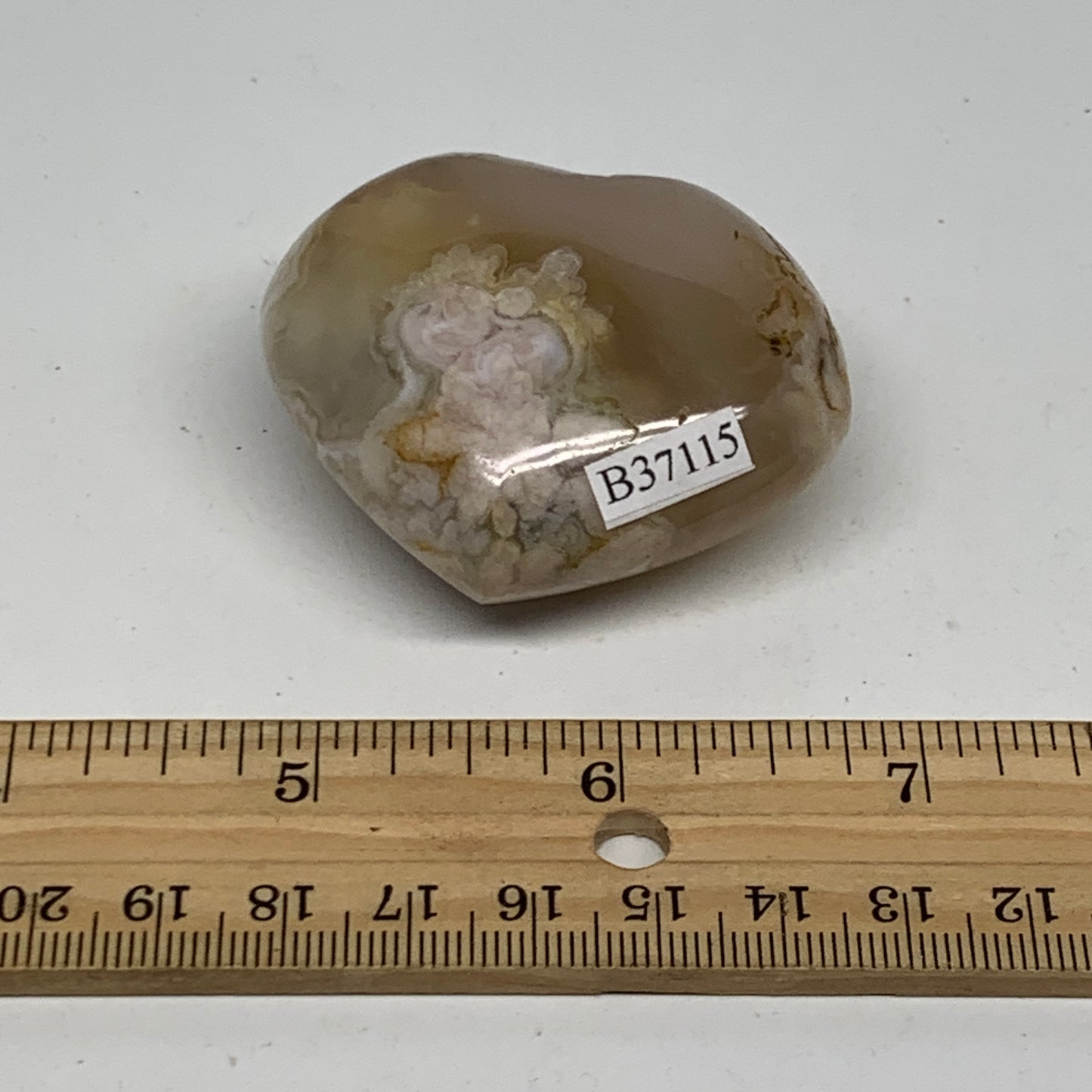 0.17 lbs, 1.8x2.1"x1", Cherry Blossom Flower Agate Heart Crystal, B37115