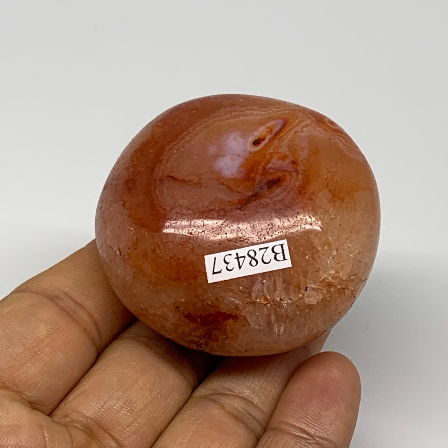 130.4g, 2"x2"x1.4", Red Carnelian Palm-Stone Gem Crystal Polished, B28437