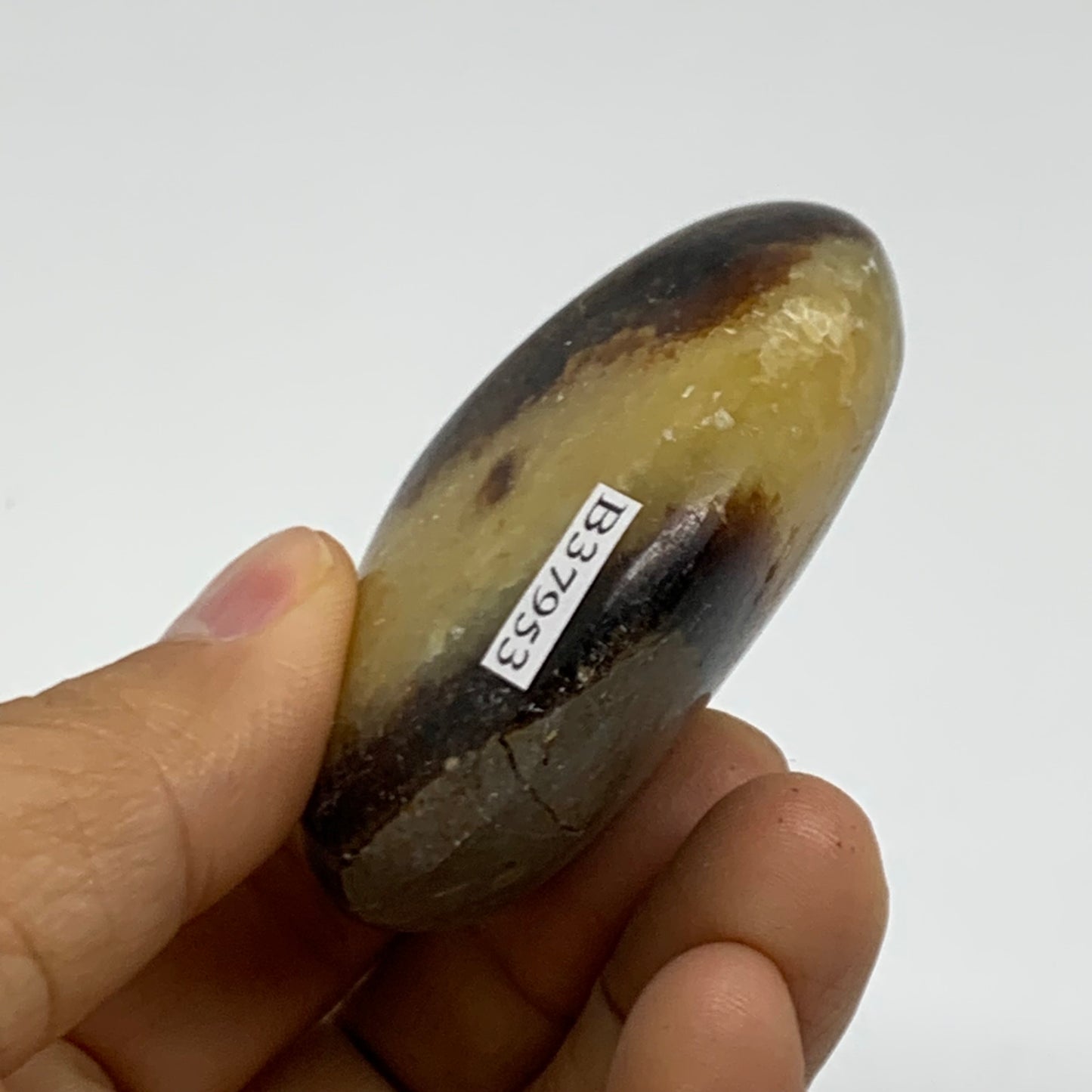 95.1g, 2.3x1.9"x1", Septarian Nodule Palm-Stone Polished Crystal, B37953