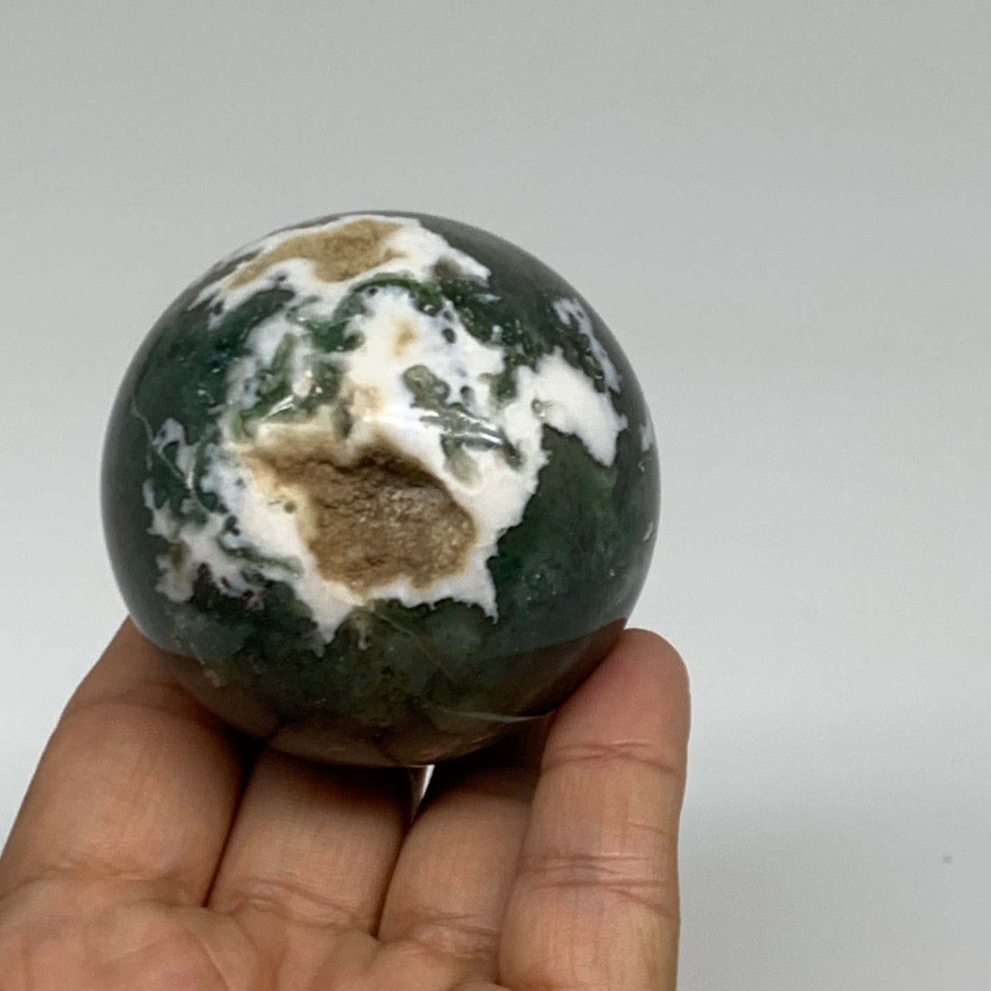 236.5g, 2.2"(56mm), Natural Moss Agate Sphere Ball Gemstone @India,B34912