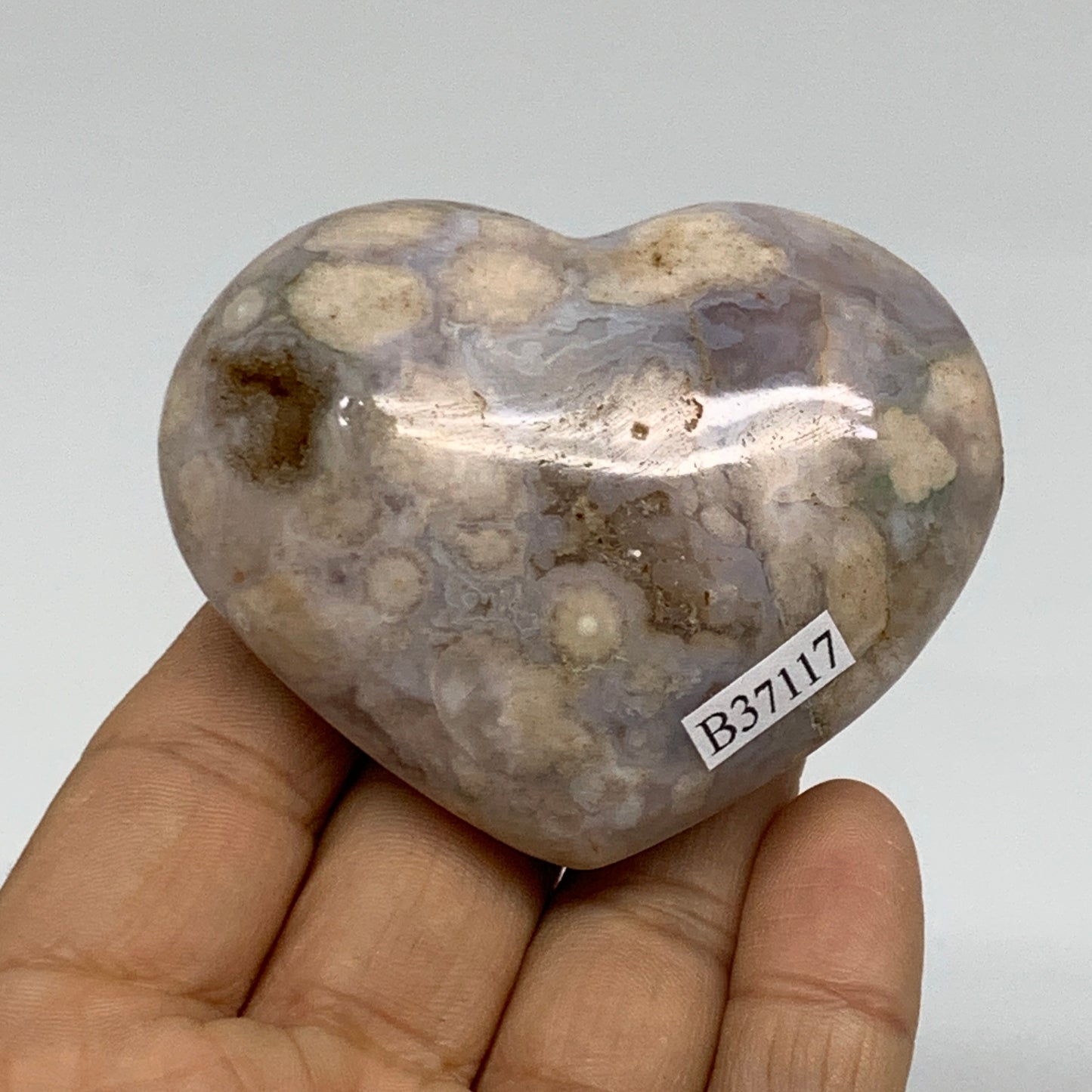 0.29 lbs, 2.1"x2.6"x1.1", Cherry Blossom Flower Agate Heart Crystal, B37117