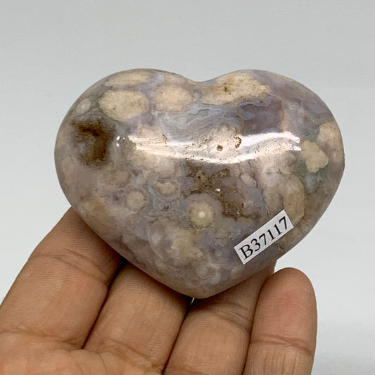 0.29 lbs, 2.1"x2.6"x1.1", Cherry Blossom Flower Agate Heart Crystal, B37117