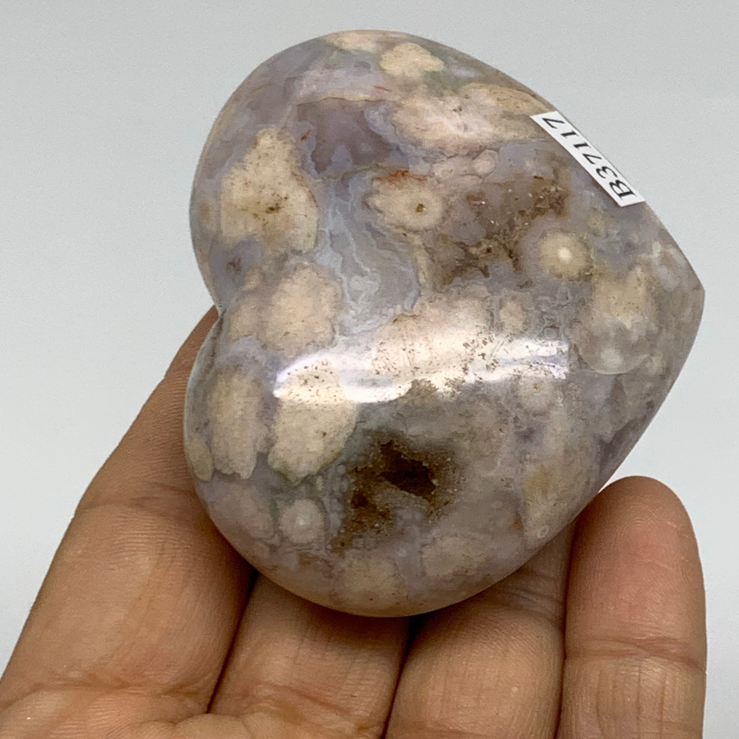 0.29 lbs, 2.1"x2.6"x1.1", Cherry Blossom Flower Agate Heart Crystal, B37117