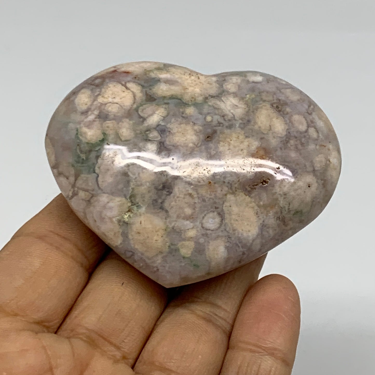 0.29 lbs, 2.1"x2.6"x1.1", Cherry Blossom Flower Agate Heart Crystal, B37117